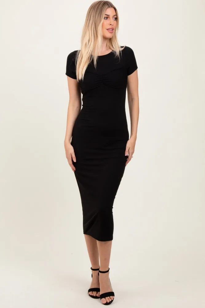 Black Ruched Bust Short Sleeve Maxi Dress sold by Pinkblush