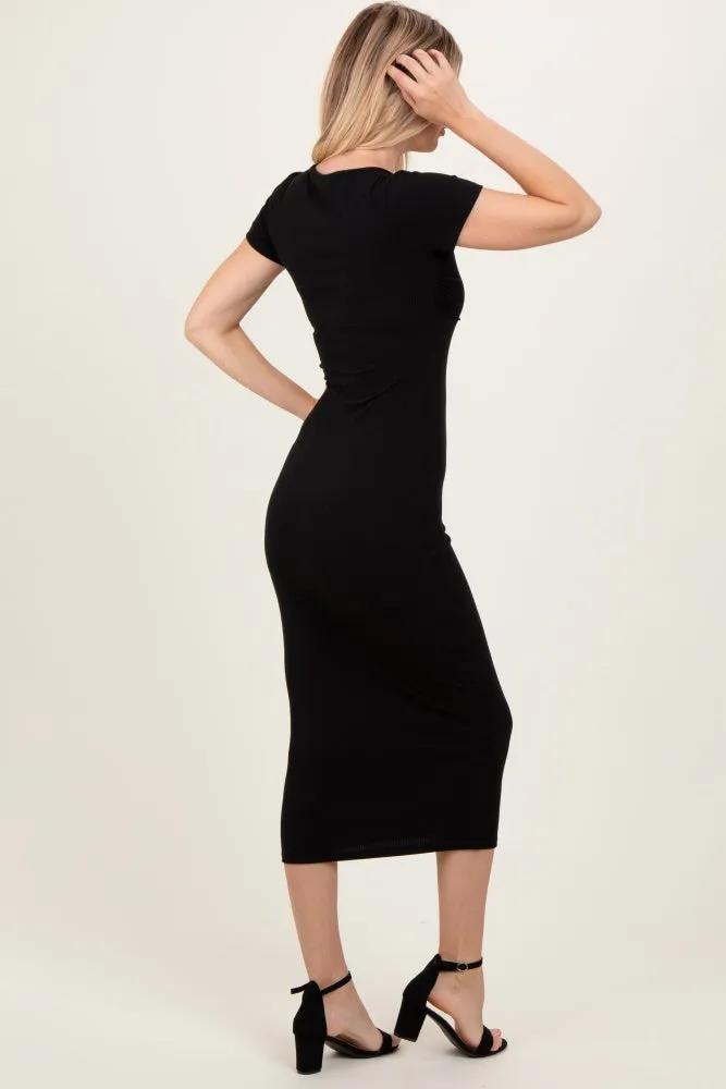 Black Ruched Bust Short Sleeve Maxi Dress sold by Pinkblush product image thumbnail 4
