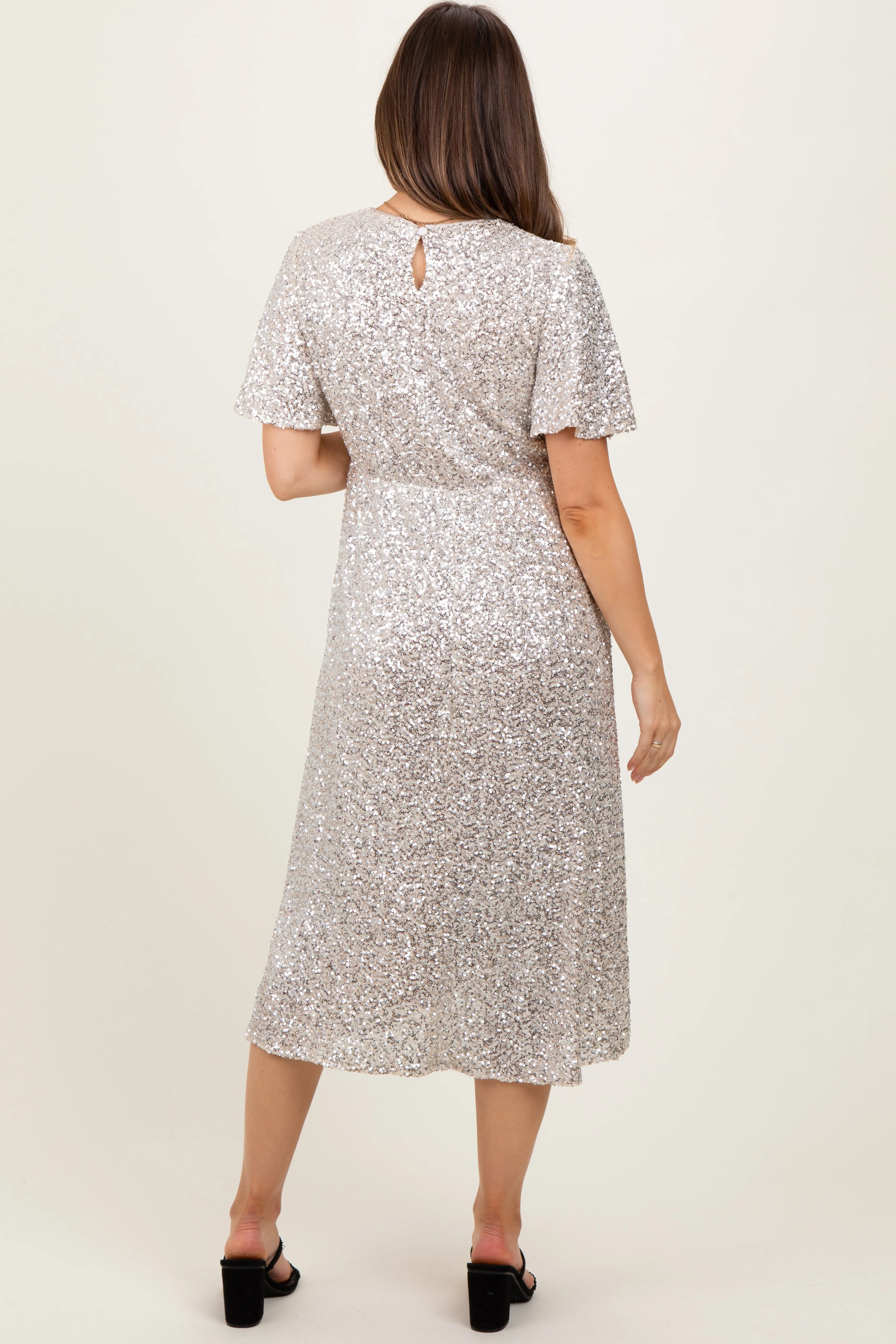 Gold Sequin Short Sleeve Maternity Midi Dress sold by Pinkblush product image thumbnail 4
