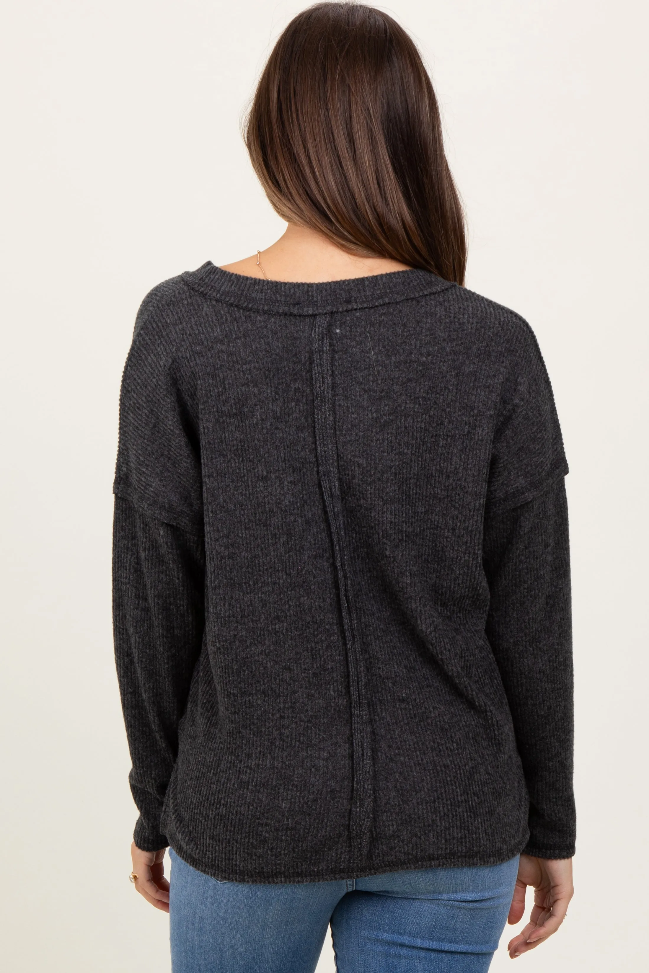 Black Ribbed V-Neck Long Sleeve Maternity Top sold by Pinkblush product image thumbnail 3