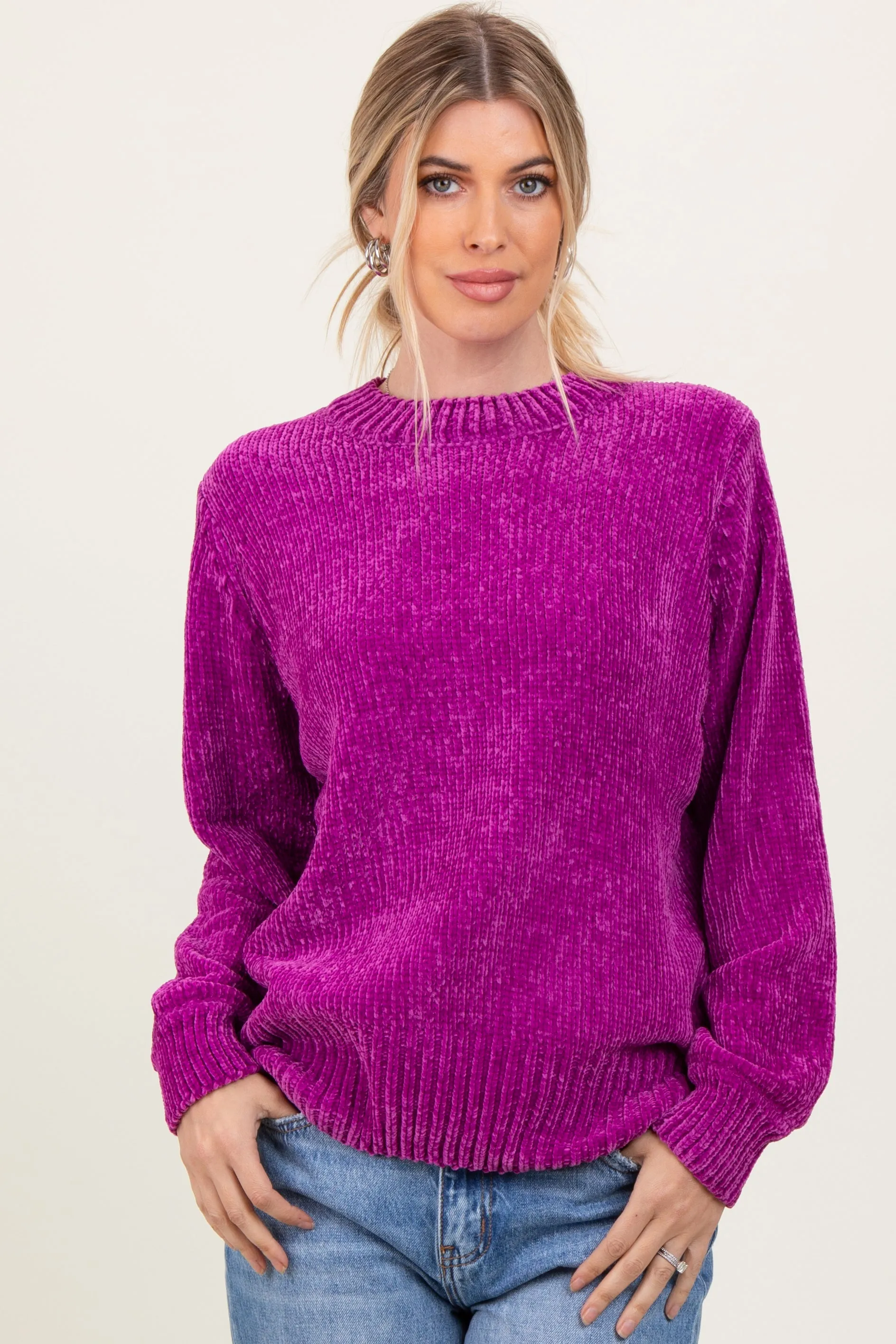 Magenta Chenille Knit Sweater sold by Pinkblush