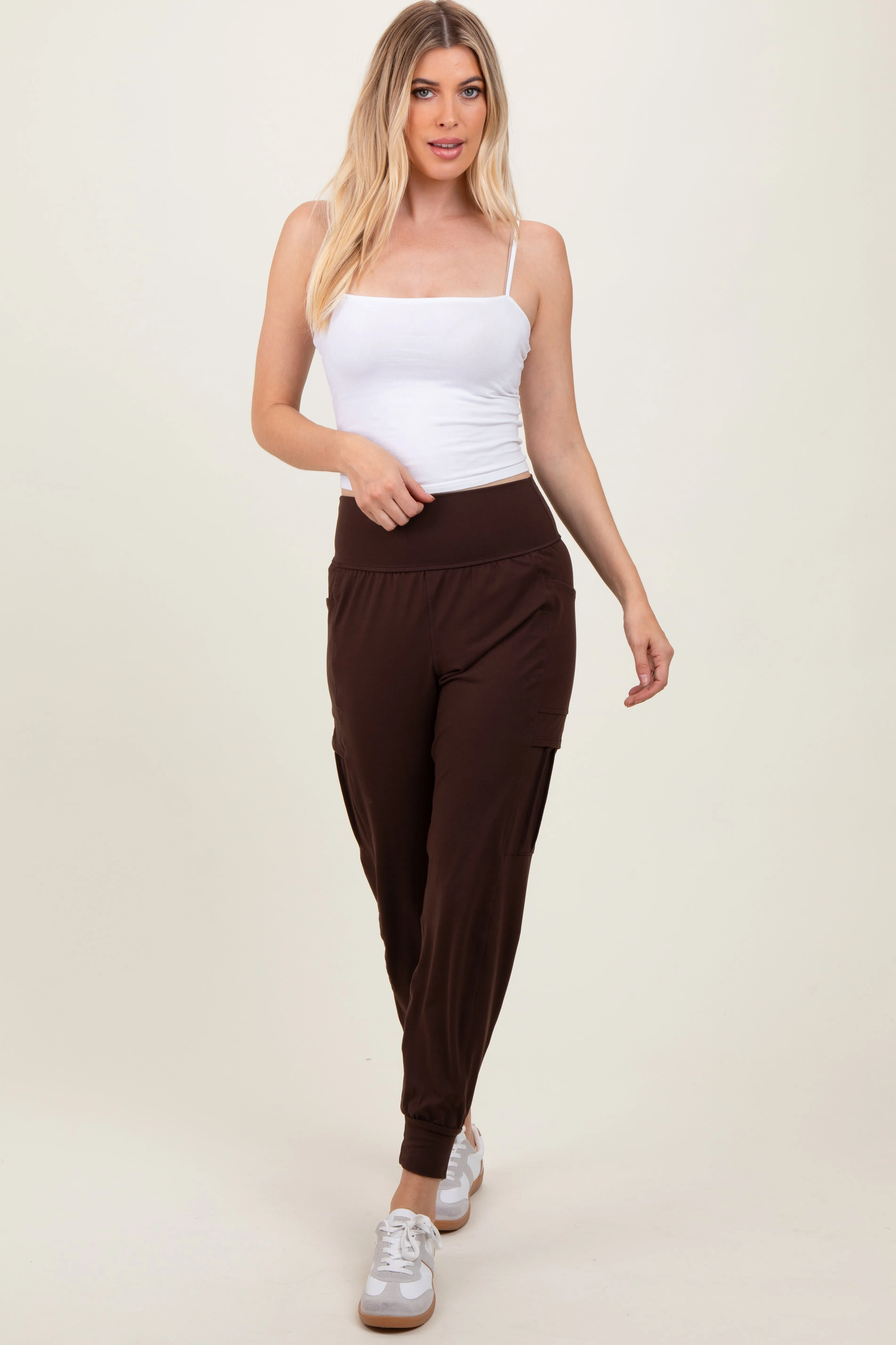 Dark Mocha Cargo Pocket Jogger Pants sold by Pinkblush