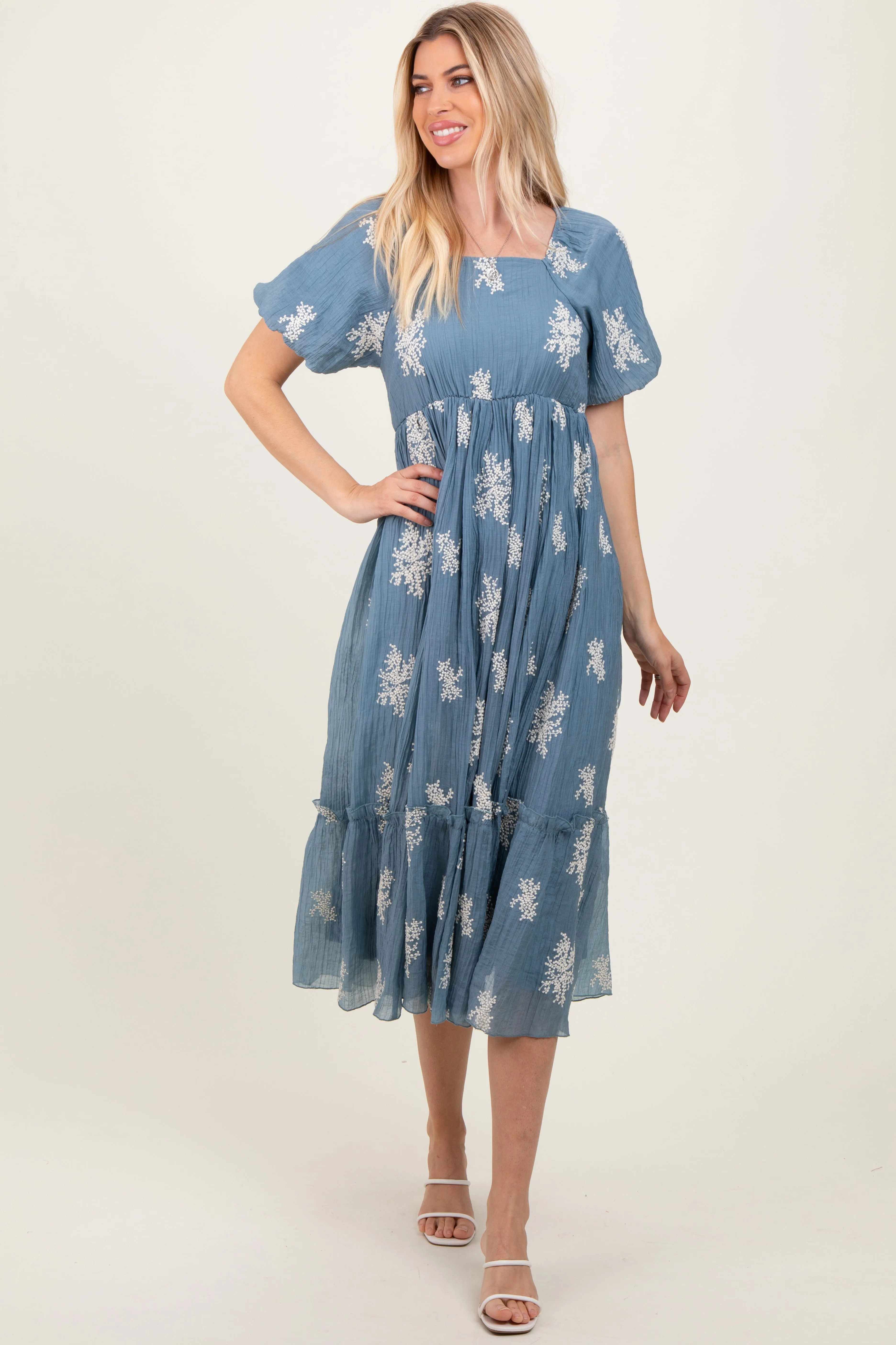 Blue Floral Print Ruffle Hem Midi Dress sold by Pinkblush product image thumbnail 2