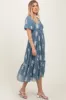 Blue Floral Print Ruffle Hem Midi Dress sold by Pinkblush