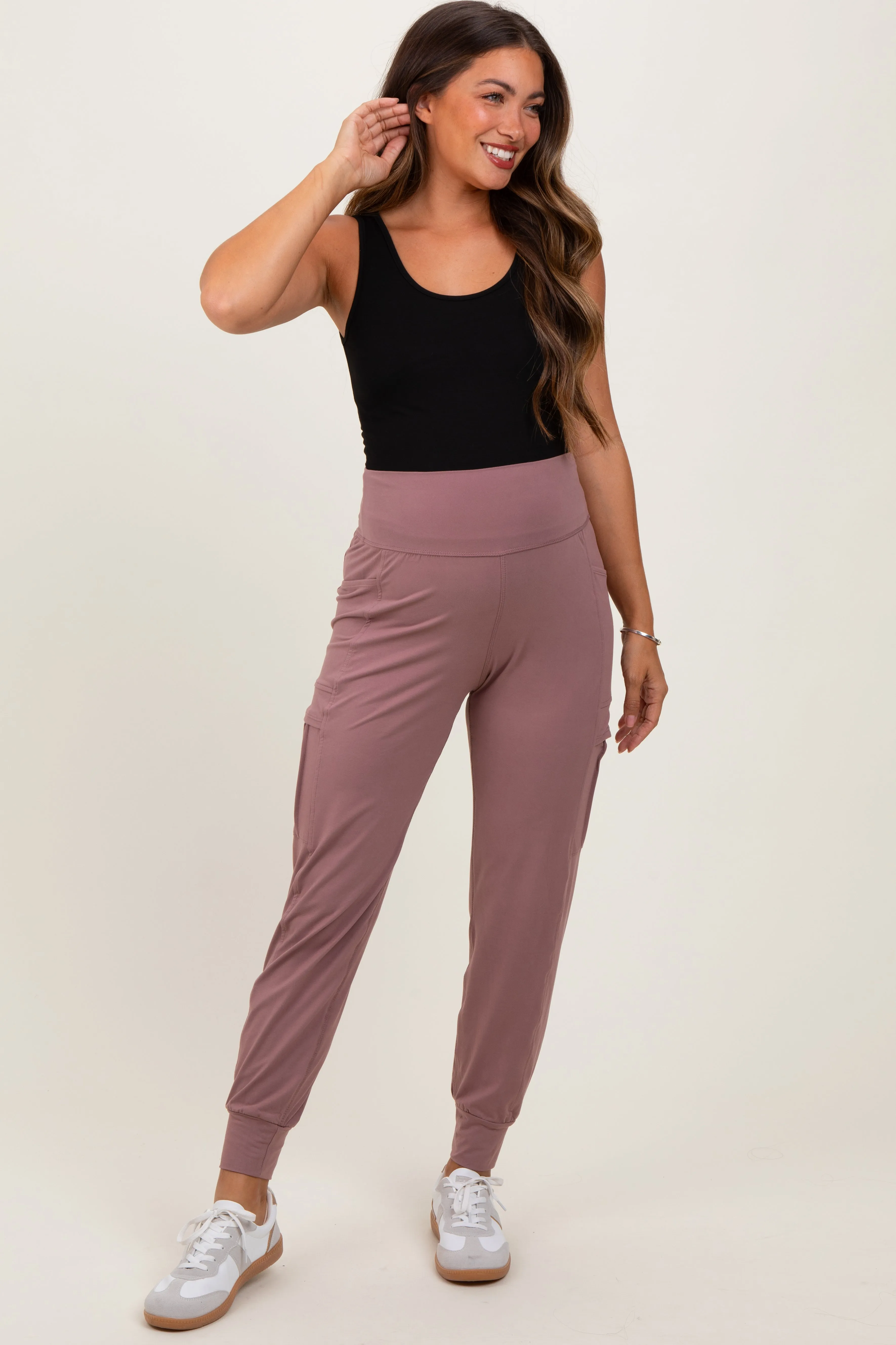 Mauve Cargo Pocket Maternity Jogger sold by Pinkblush