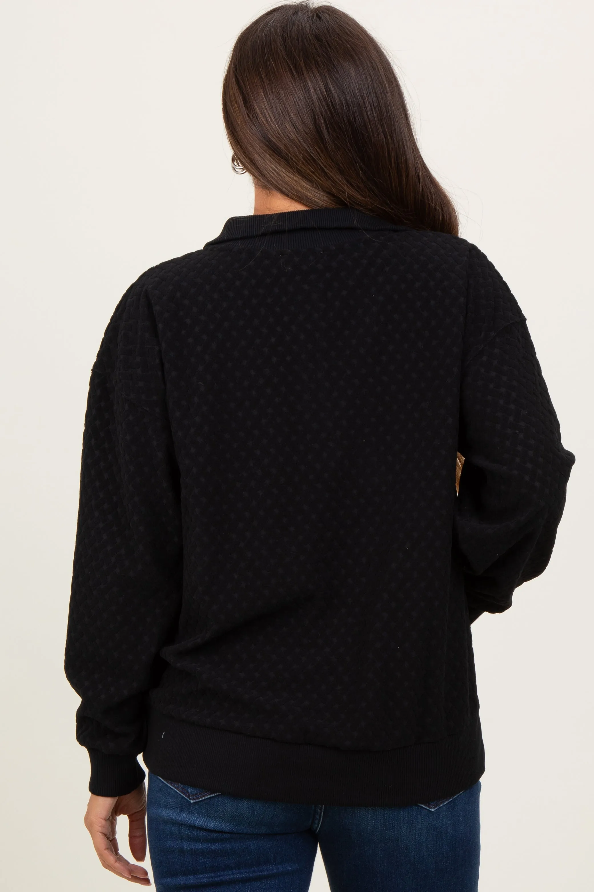 Black Quilted Knit Snap Collar Maternity Pullover Top sold by Pinkblush product image thumbnail 4