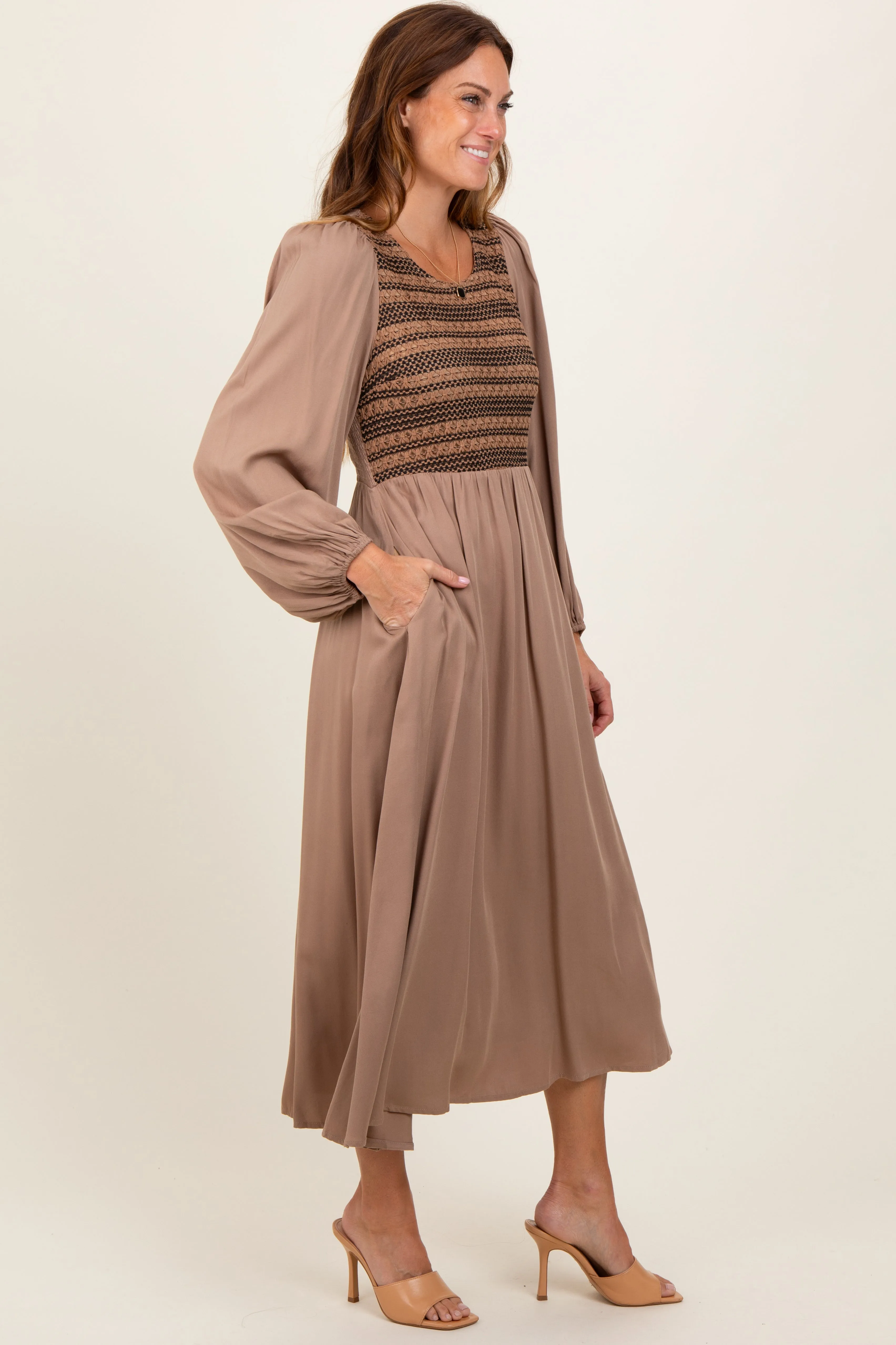 Mocha Contrast Knit Bodice Maxi Dress sold by Pinkblush product image thumbnail 3