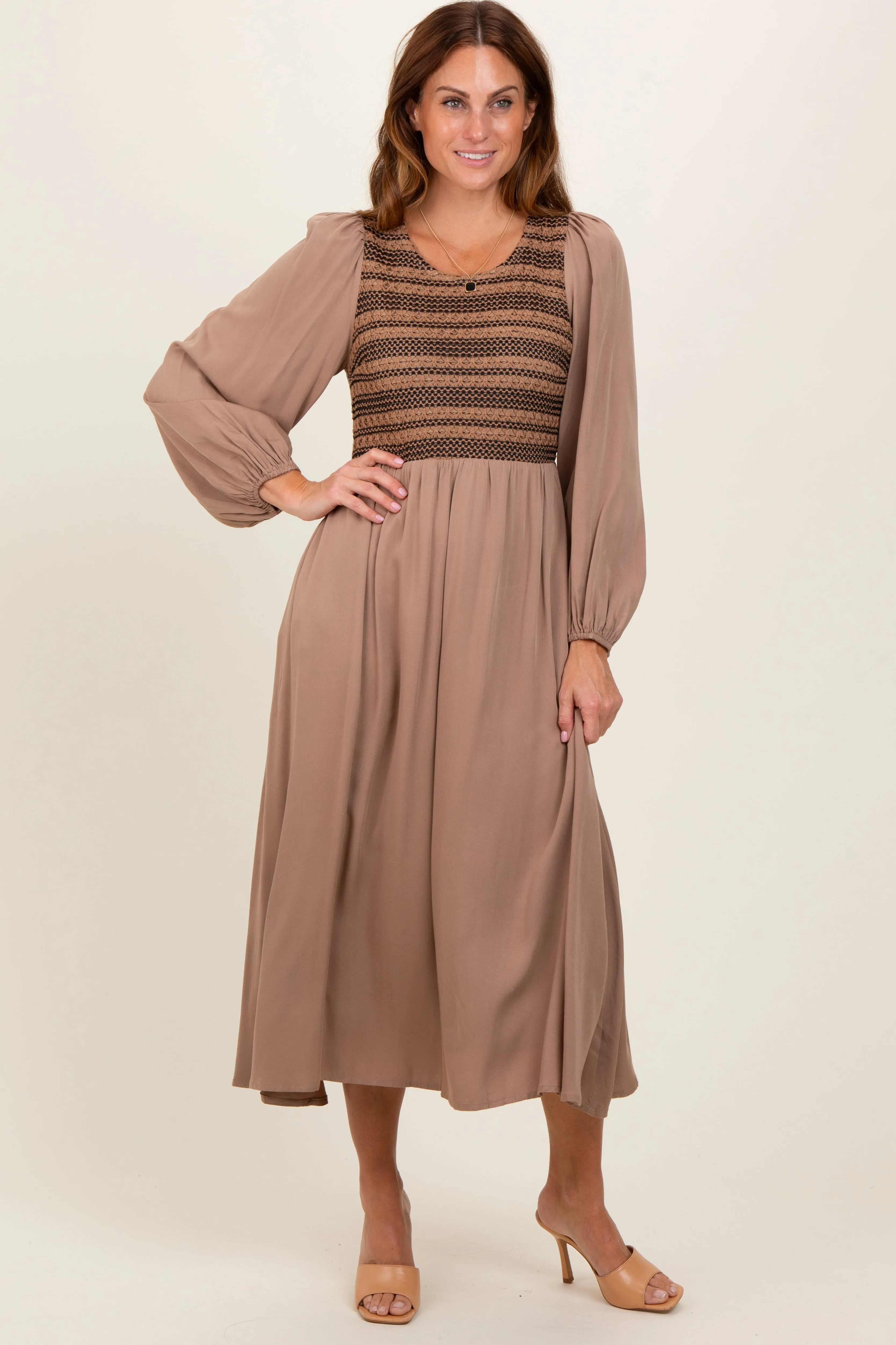 Mocha Contrast Knit Bodice Maxi Dress sold by Pinkblush