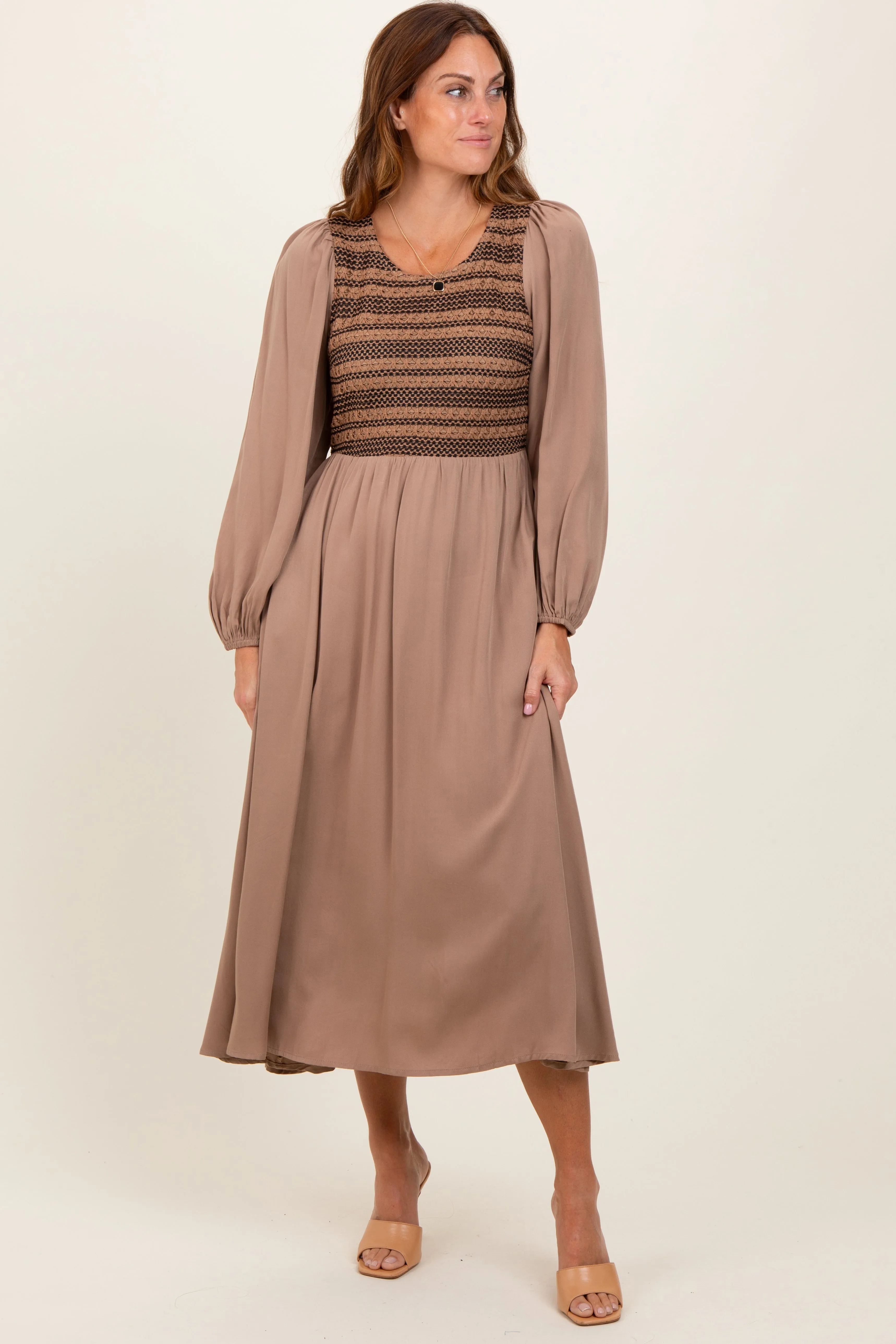 Mocha Contrast Knit Bodice Maxi Dress sold by Pinkblush product image thumbnail 2