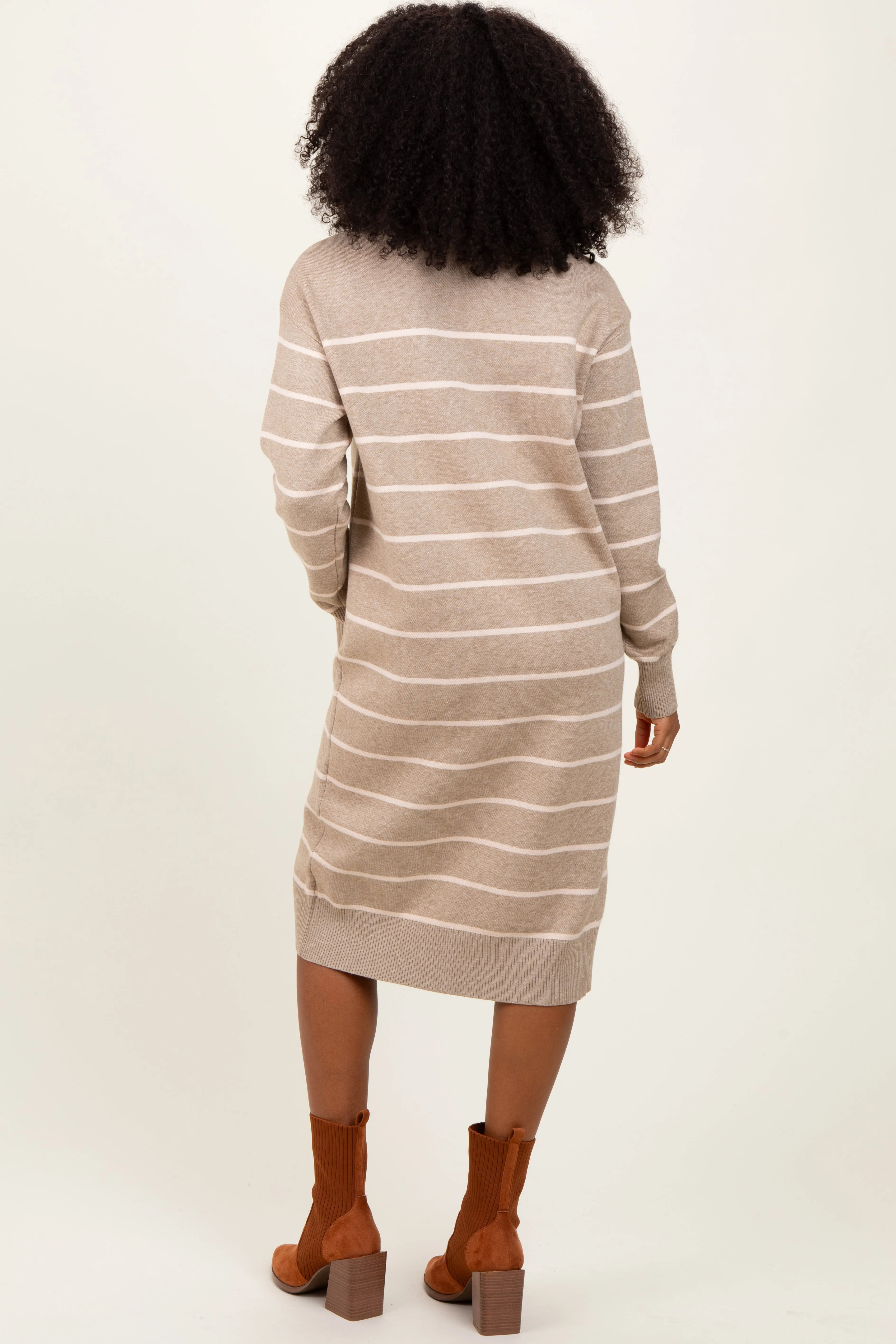 Beige Striped Midi Sweater Dress sold by Pinkblush product image thumbnail 3