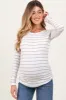 White Striped Ruched Side Maternity Long Sleeve Top sold by Pinkblush
