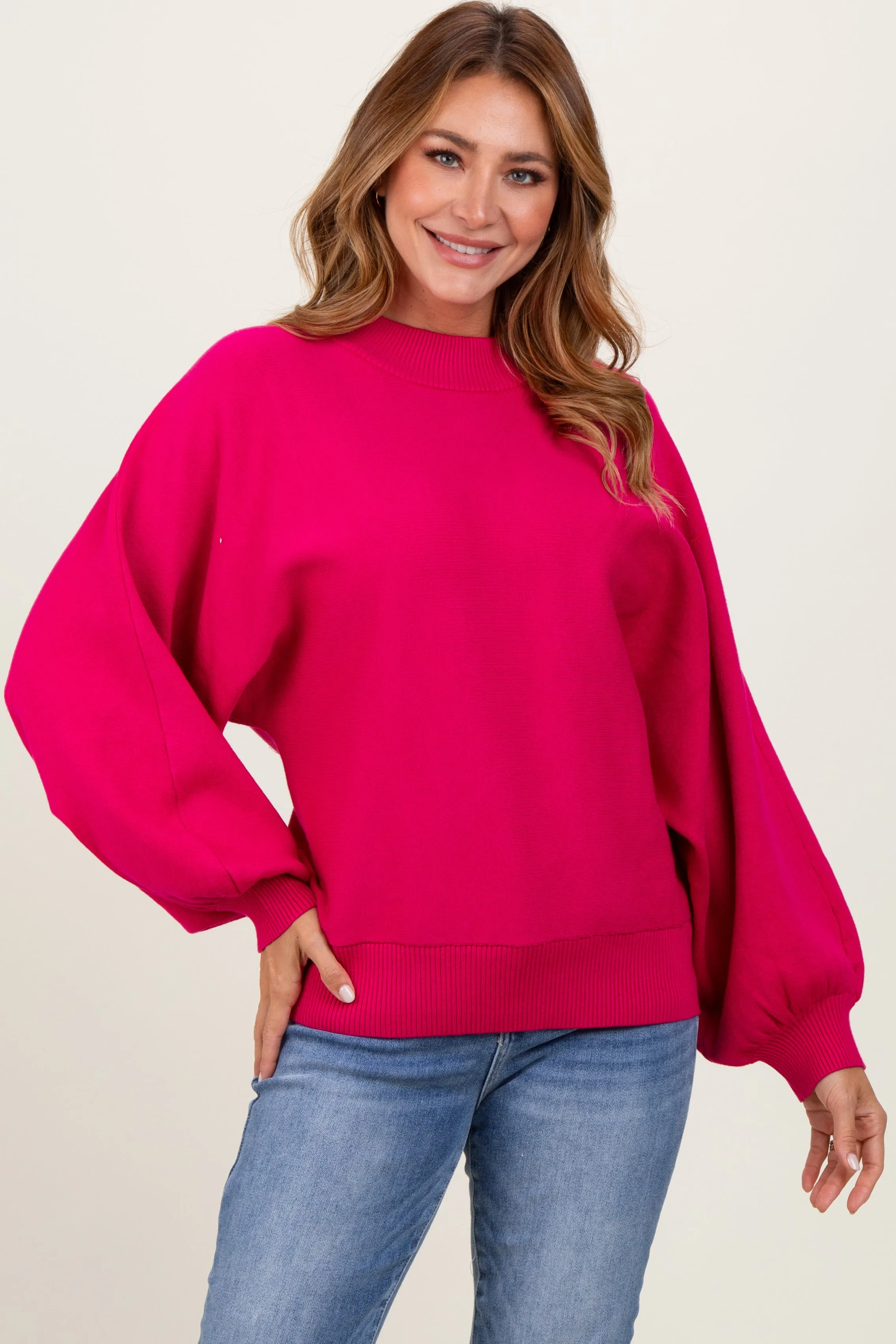 Magenta Oversized Bubble Sleeve Sweater sold by Pinkblush