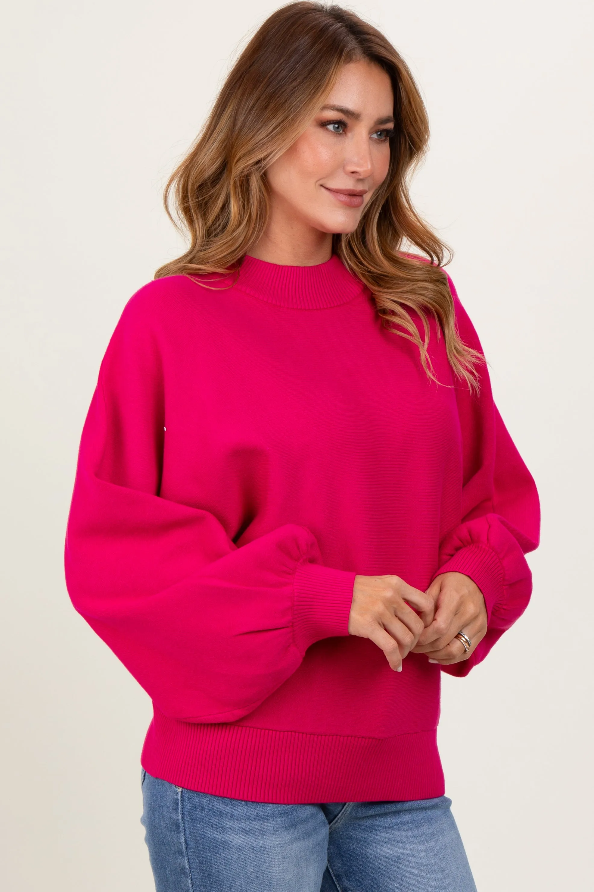 Magenta Oversized Bubble Sleeve Sweater sold by Pinkblush product image thumbnail 2