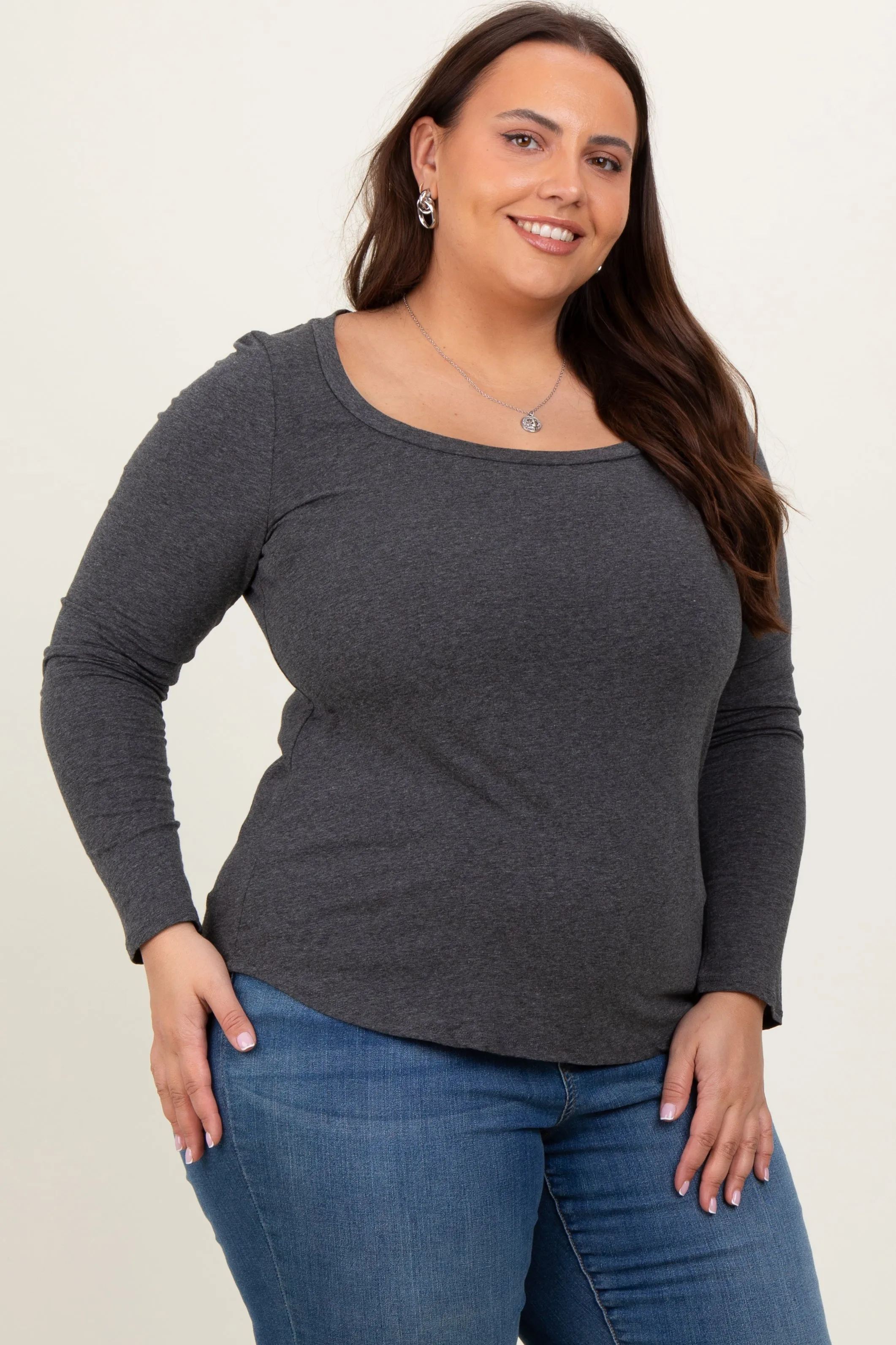 Charcoal Basic Long Sleeve Plus Top sold by Pinkblush product image thumbnail 2