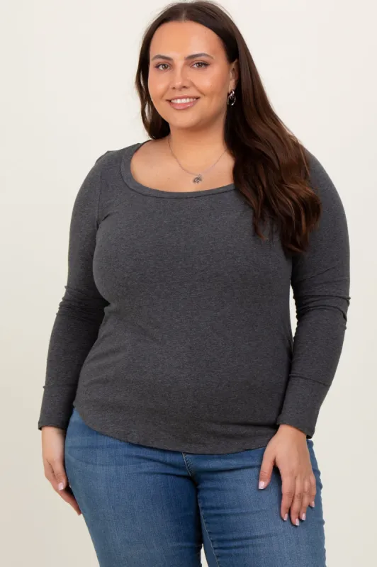Charcoal Basic Long Sleeve Plus Top sold by Pinkblush