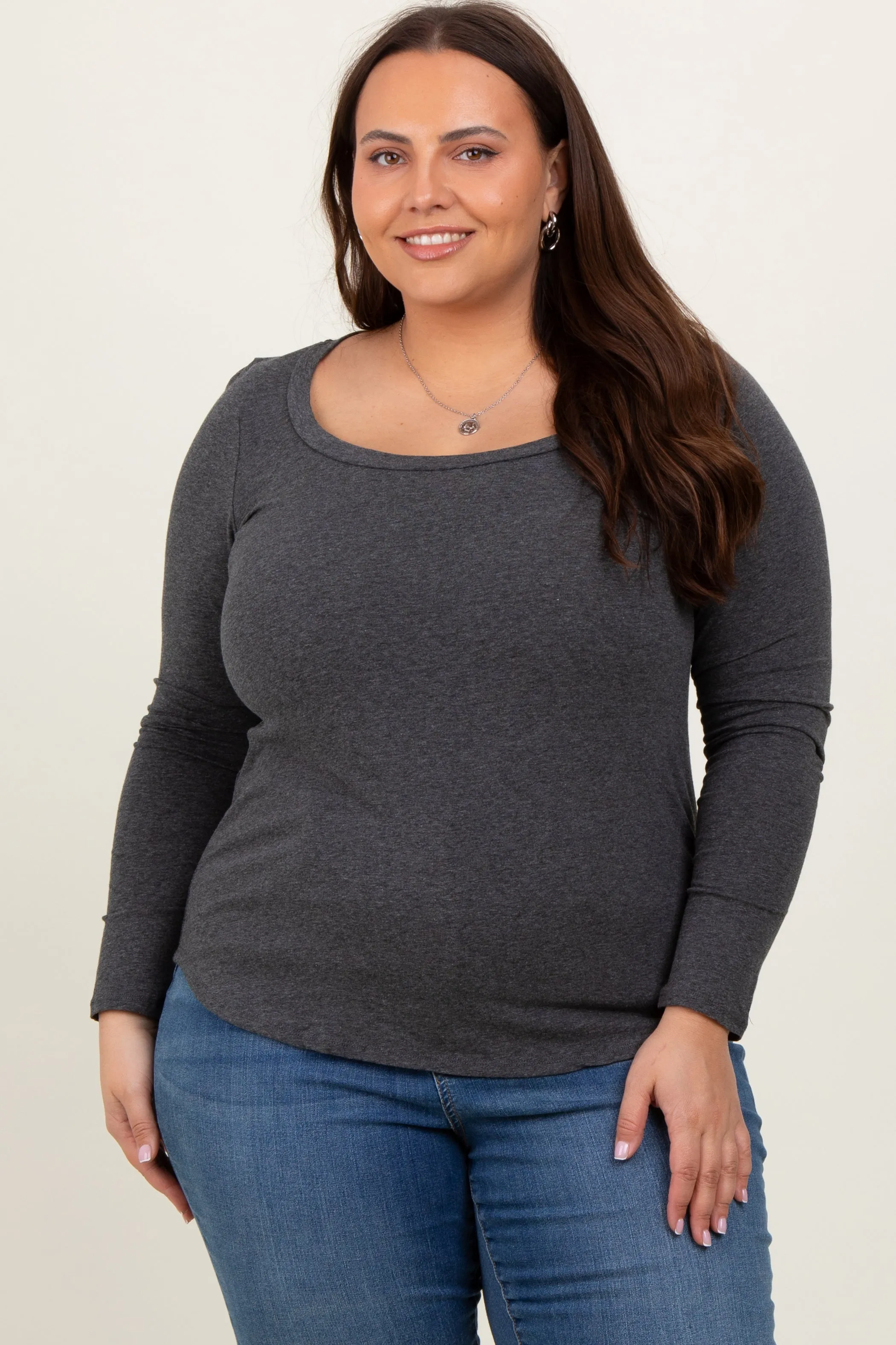 Charcoal Basic Long Sleeve Plus Top sold by Pinkblush
