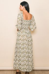 Light Olive Floral Smocked Bodice Maxi Dress sold by Pinkblush