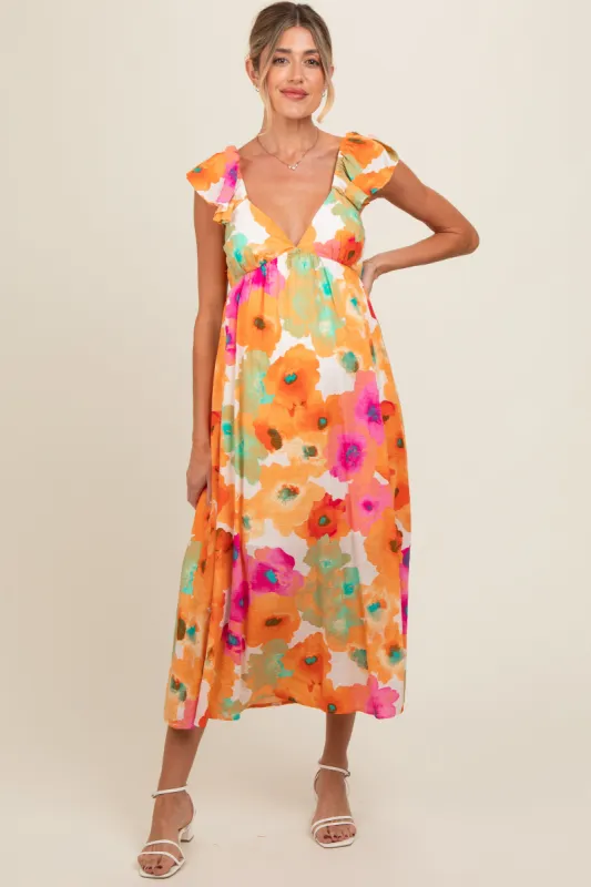 Multi Color Floral V-Neckline Short Sleeve Maternity Dress sold by Pinkblush