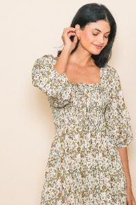Light Olive Floral Smocked Bodice Maxi Dress sold by Pinkblush