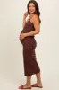 Brown Striped Ribbed Maternity Dress sold by Pinkblush