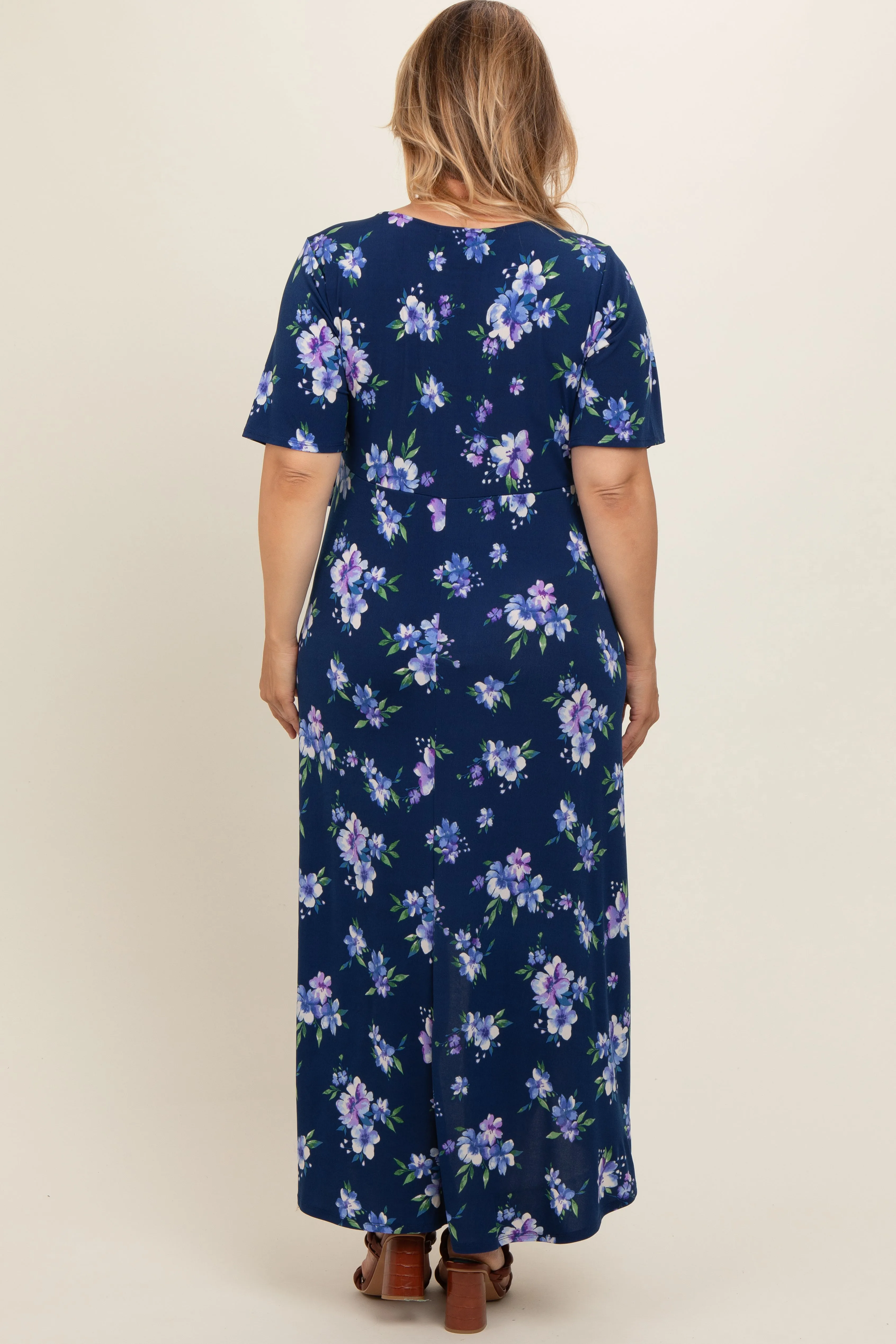 Navy Floral Short Sleeve Maternity Plus Warp Dress sold by Pinkblush product image thumbnail 4