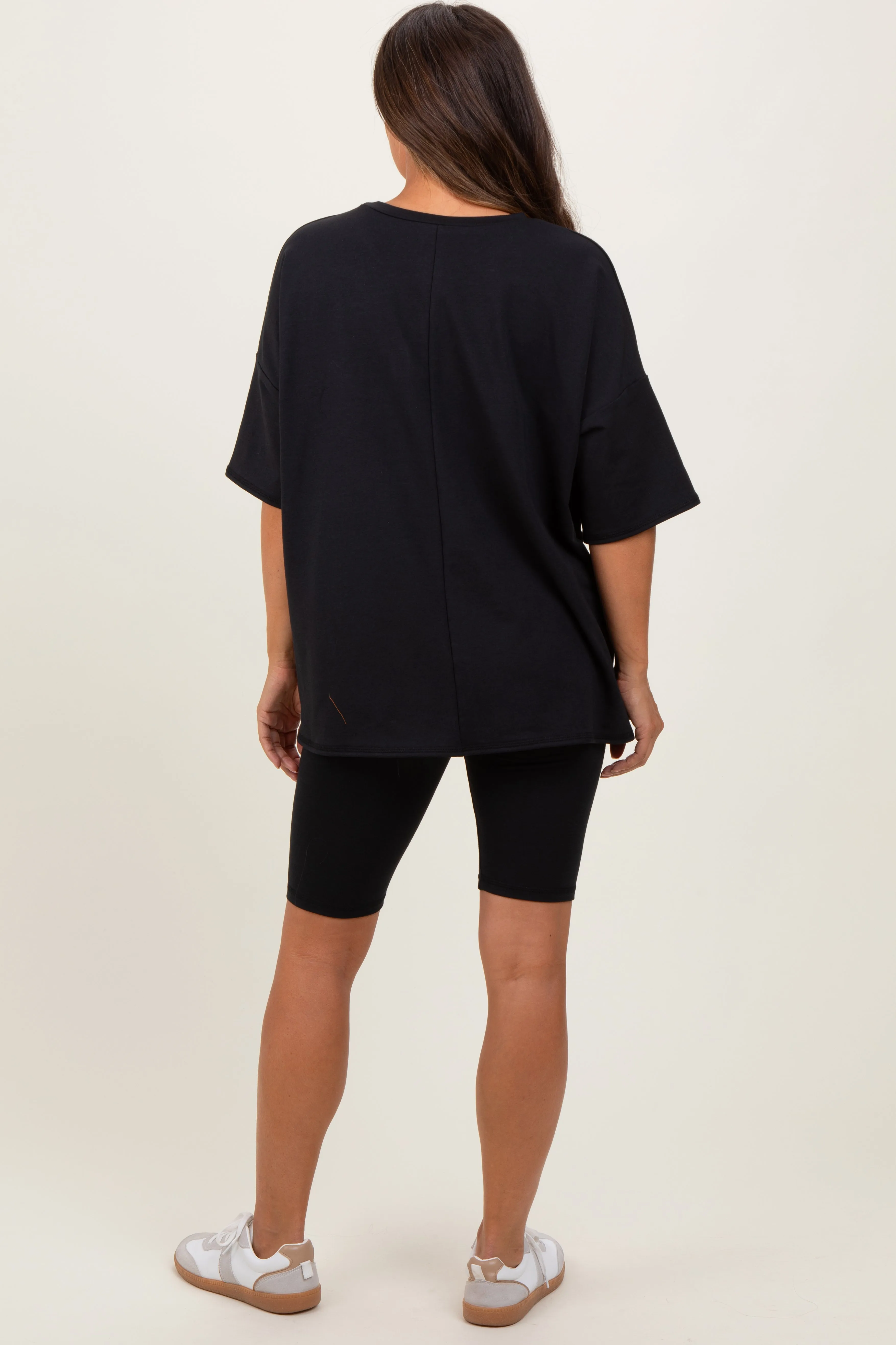 Black Oversized Short Sleeve Biker Short Maternity Set sold by Pinkblush product image thumbnail 4