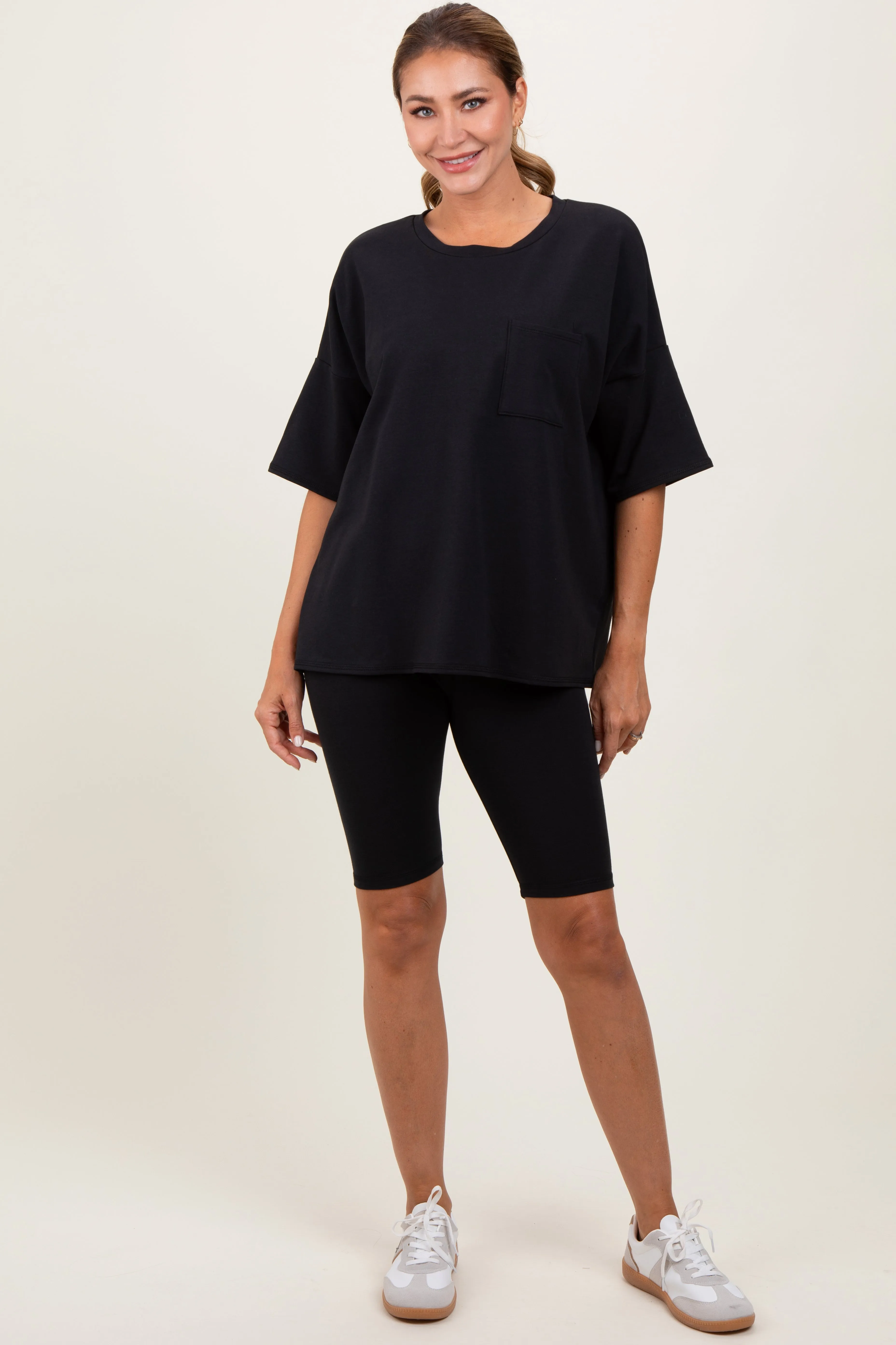 Black Oversized Short Sleeve Biker Short Maternity Set sold by Pinkblush product image thumbnail 5