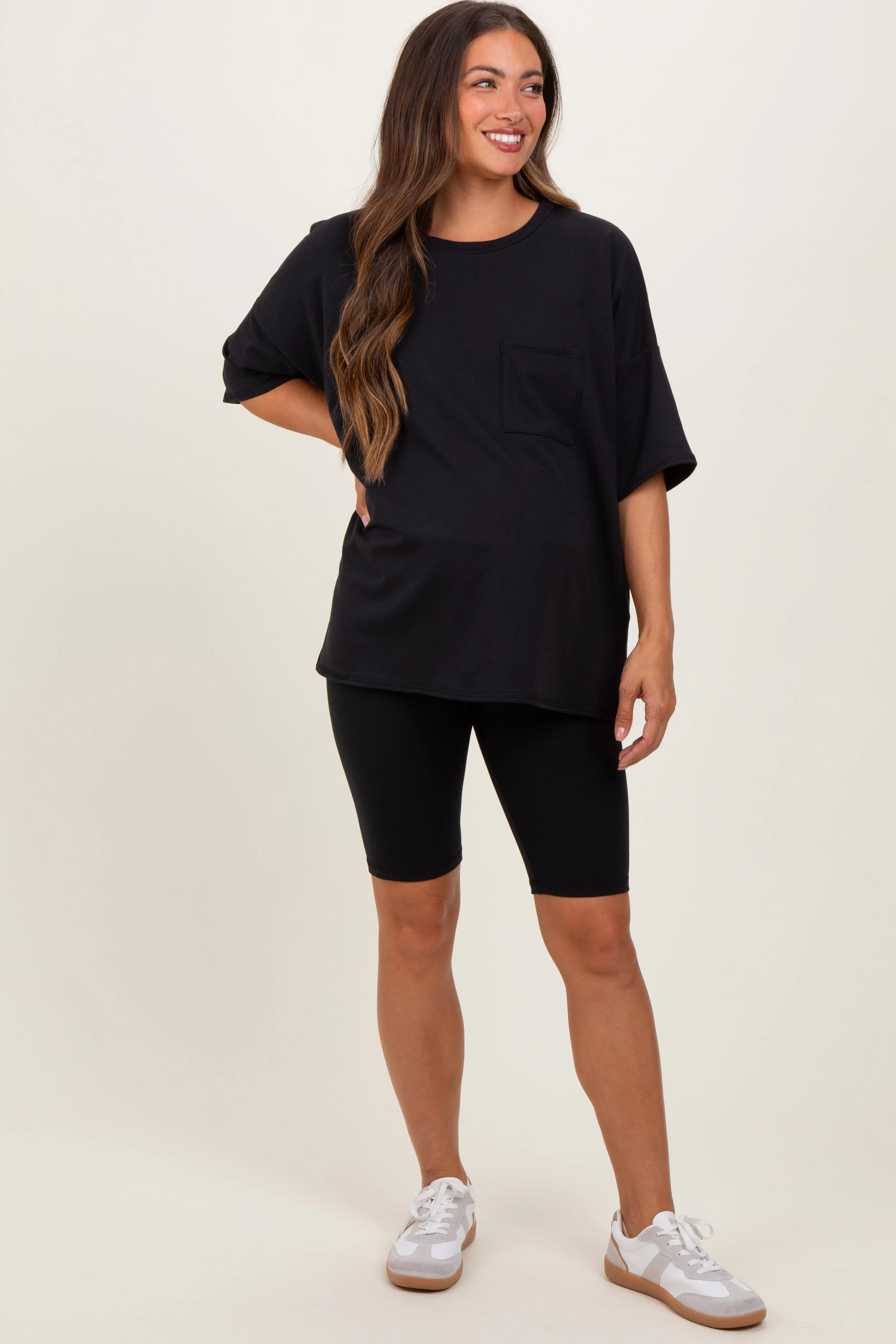 Black Oversized Short Sleeve Biker Short Maternity Set sold by Pinkblush product image thumbnail 2