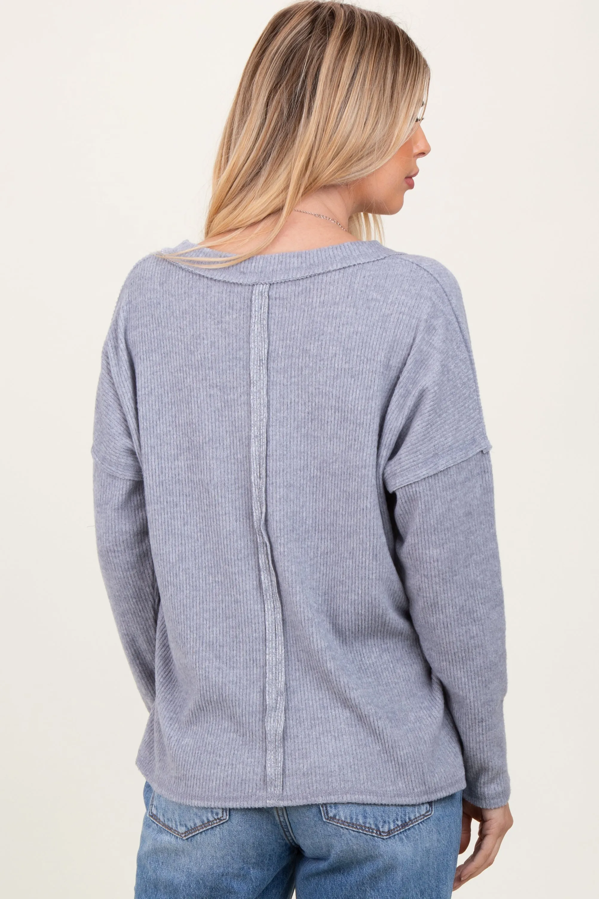 Heather Grey Ribbed V-Neck Long Sleeve Top sold by Pinkblush product image thumbnail 4