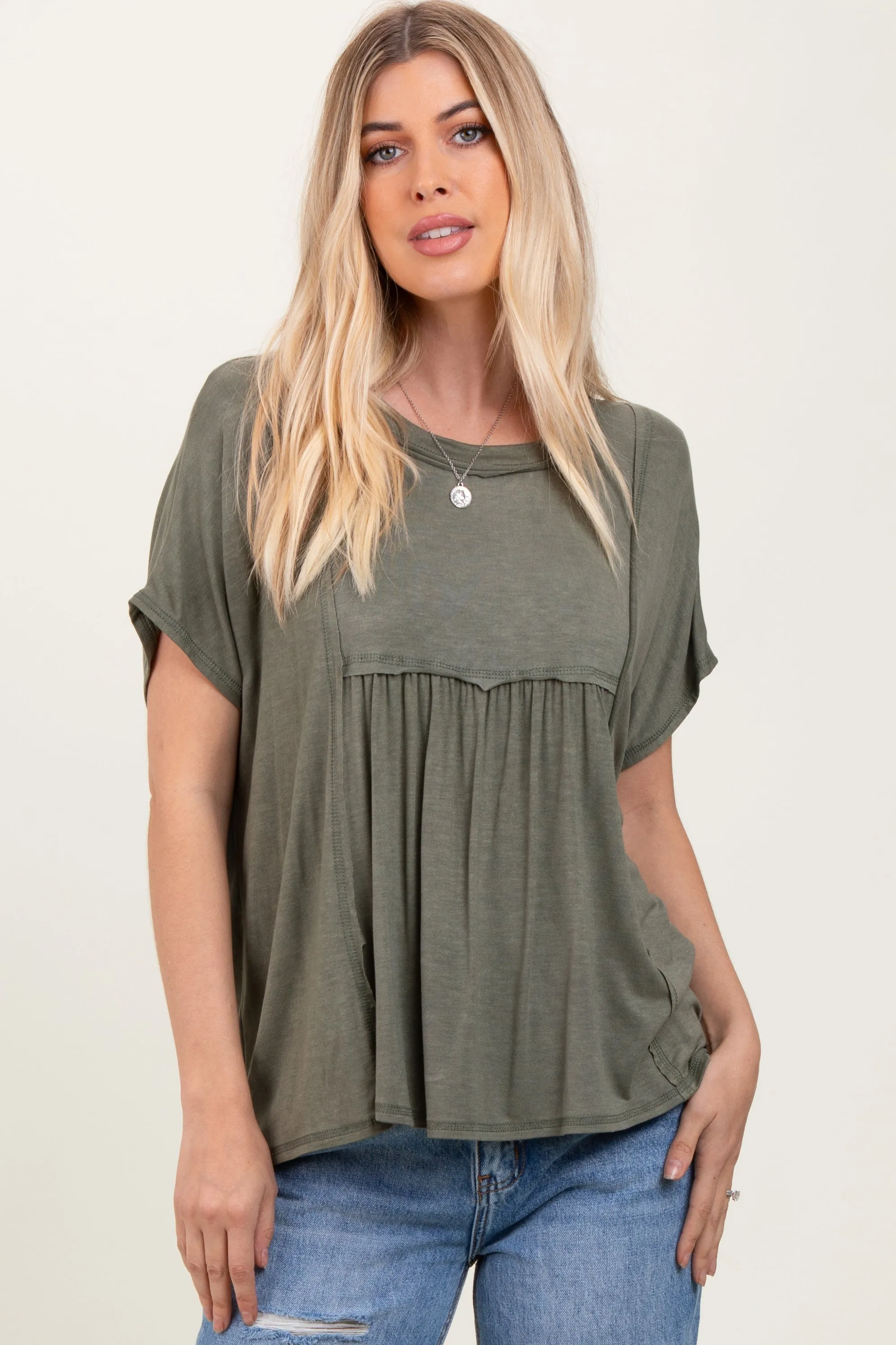 Light Olive Flutter Sleeve Top sold by Pinkblush product image thumbnail 2