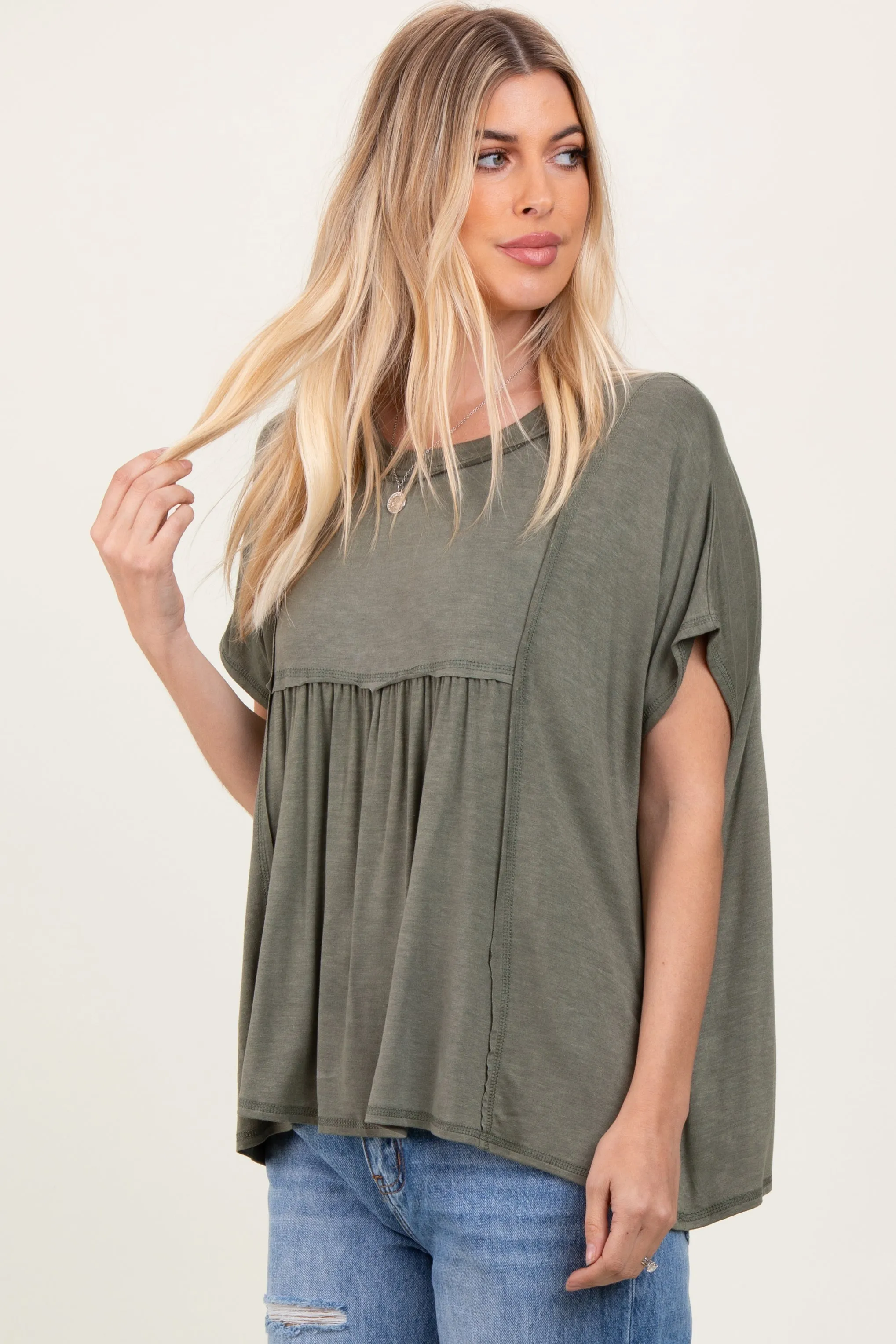 Light Olive Flutter Sleeve Top sold by Pinkblush product image thumbnail 3