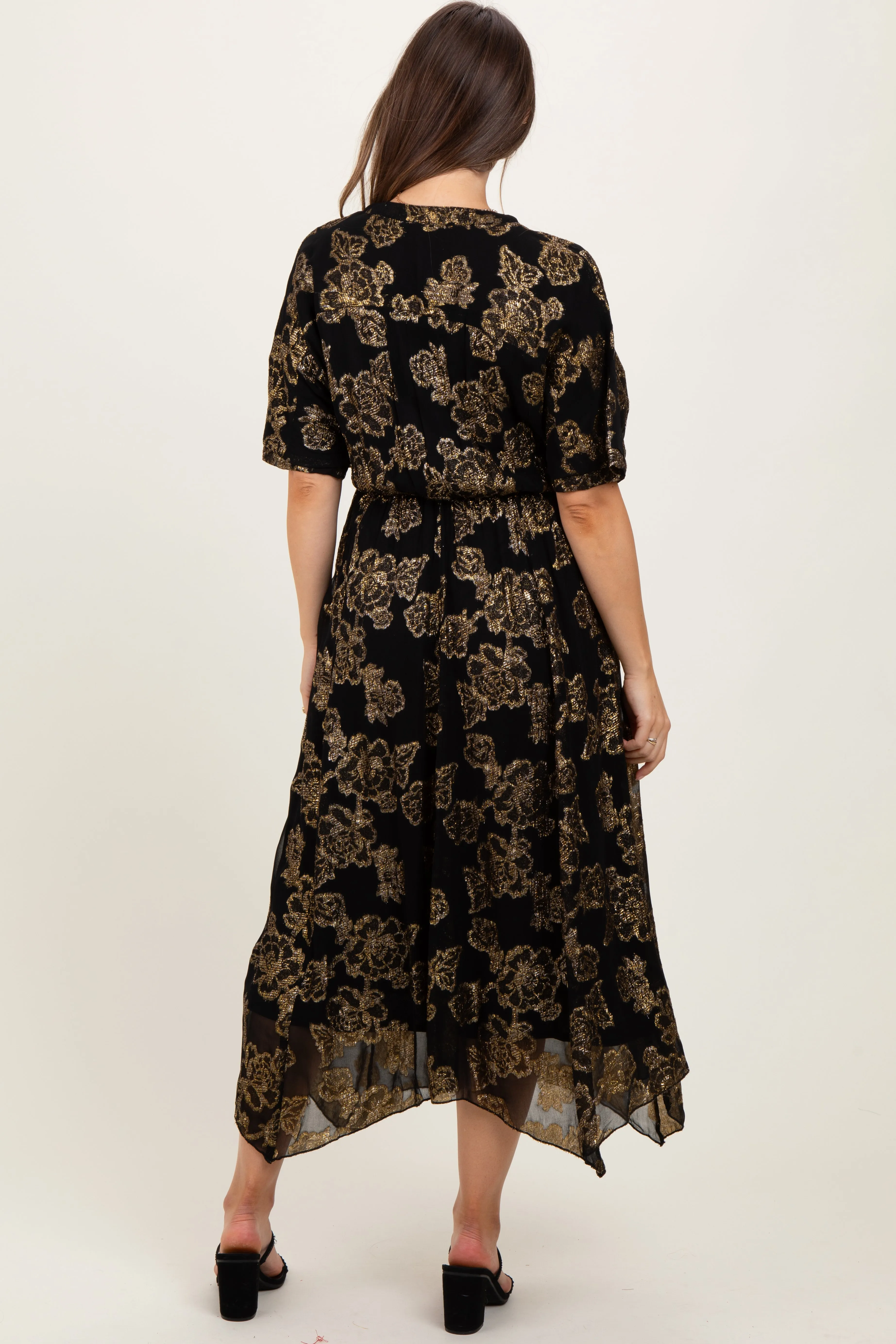 Black Metallic Floral Jacquard Overlay Maternity Maxi Dress sold by Pinkblush product image thumbnail 4
