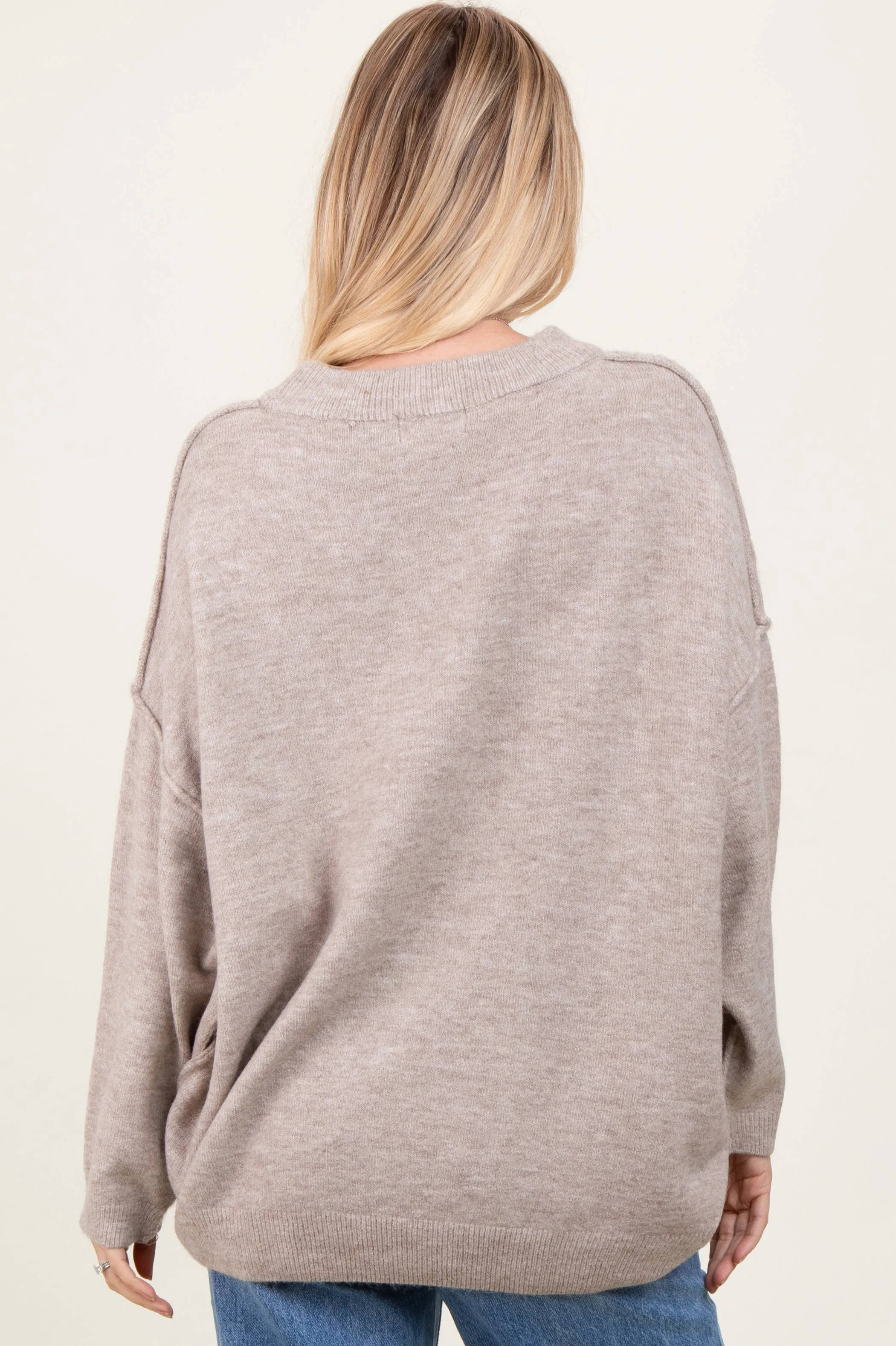 Taupe Oversized Crewneck Melange Knit Sweater sold by Pinkblush product image thumbnail 4