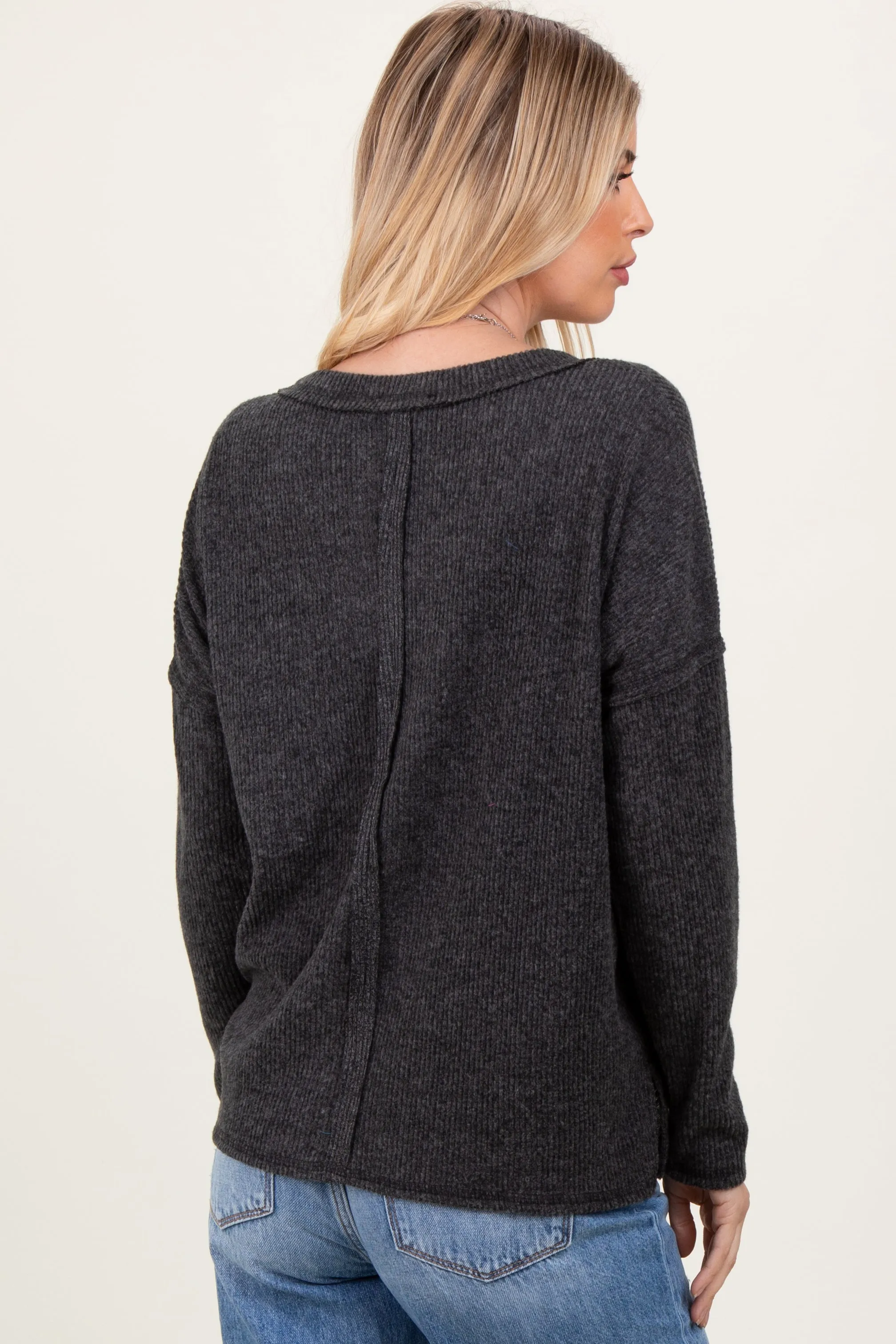 Black Ribbed V-Neck Long Sleeve Top sold by Pinkblush product image thumbnail 3