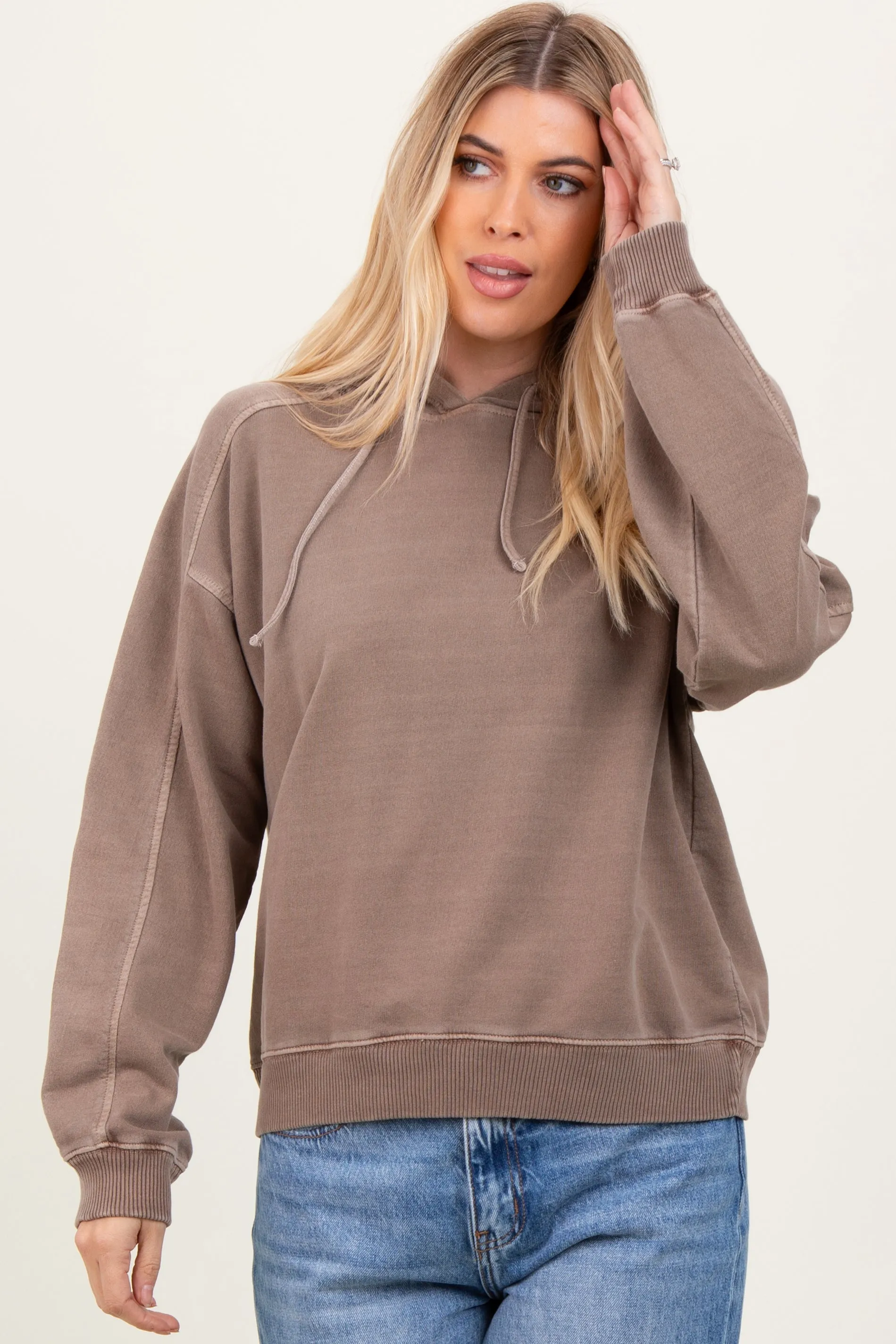 Mocha French Terry Hooded Sweatshirt sold by Pinkblush