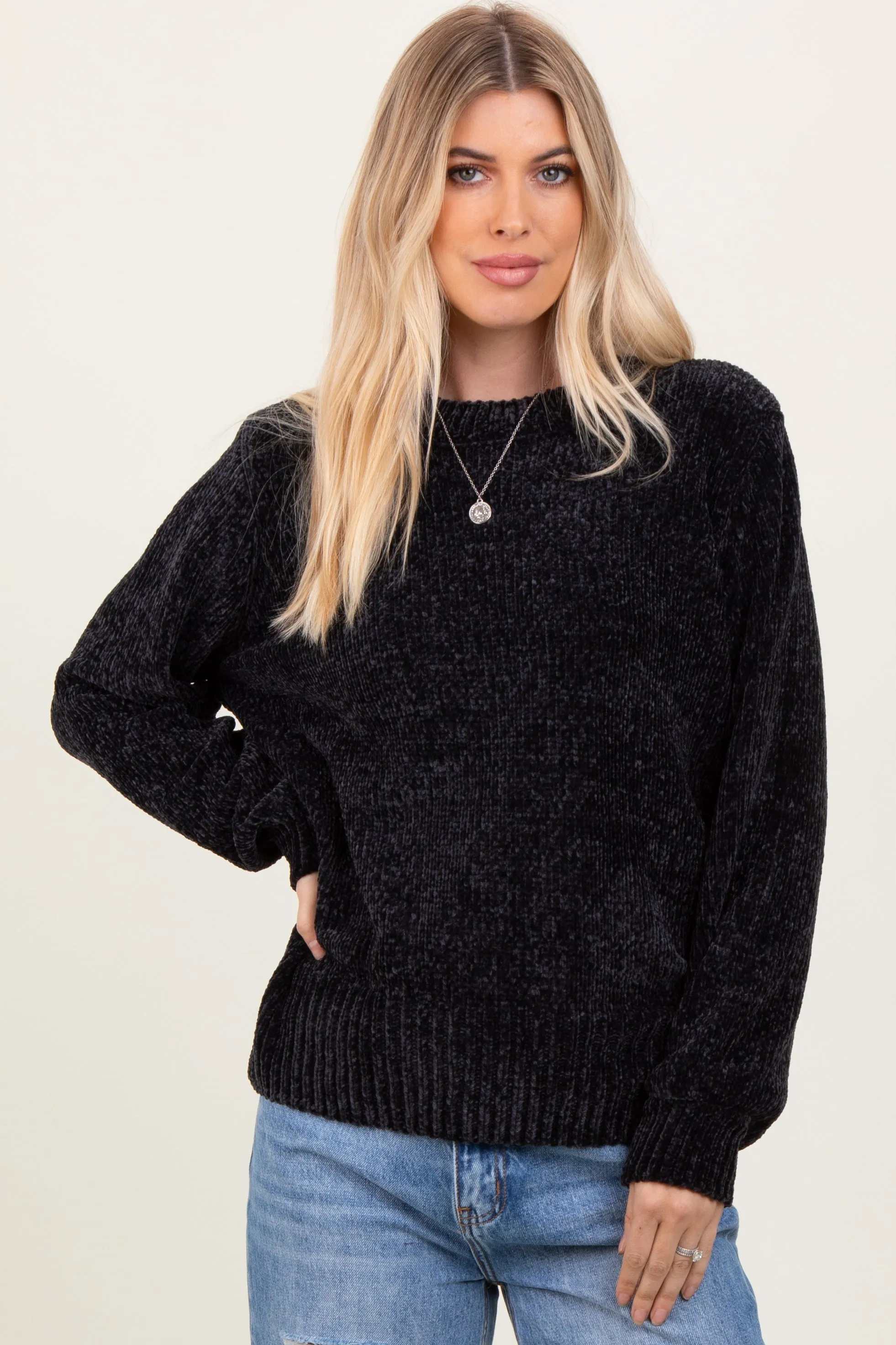 Black Chenille Knit Sweater sold by Pinkblush product image thumbnail 2