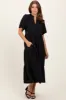 Black V-Neck Tiered Maternity Midi Dress sold by Pinkblush