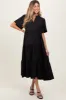 Black V-Neck Tiered Maternity Midi Dress sold by Pinkblush
