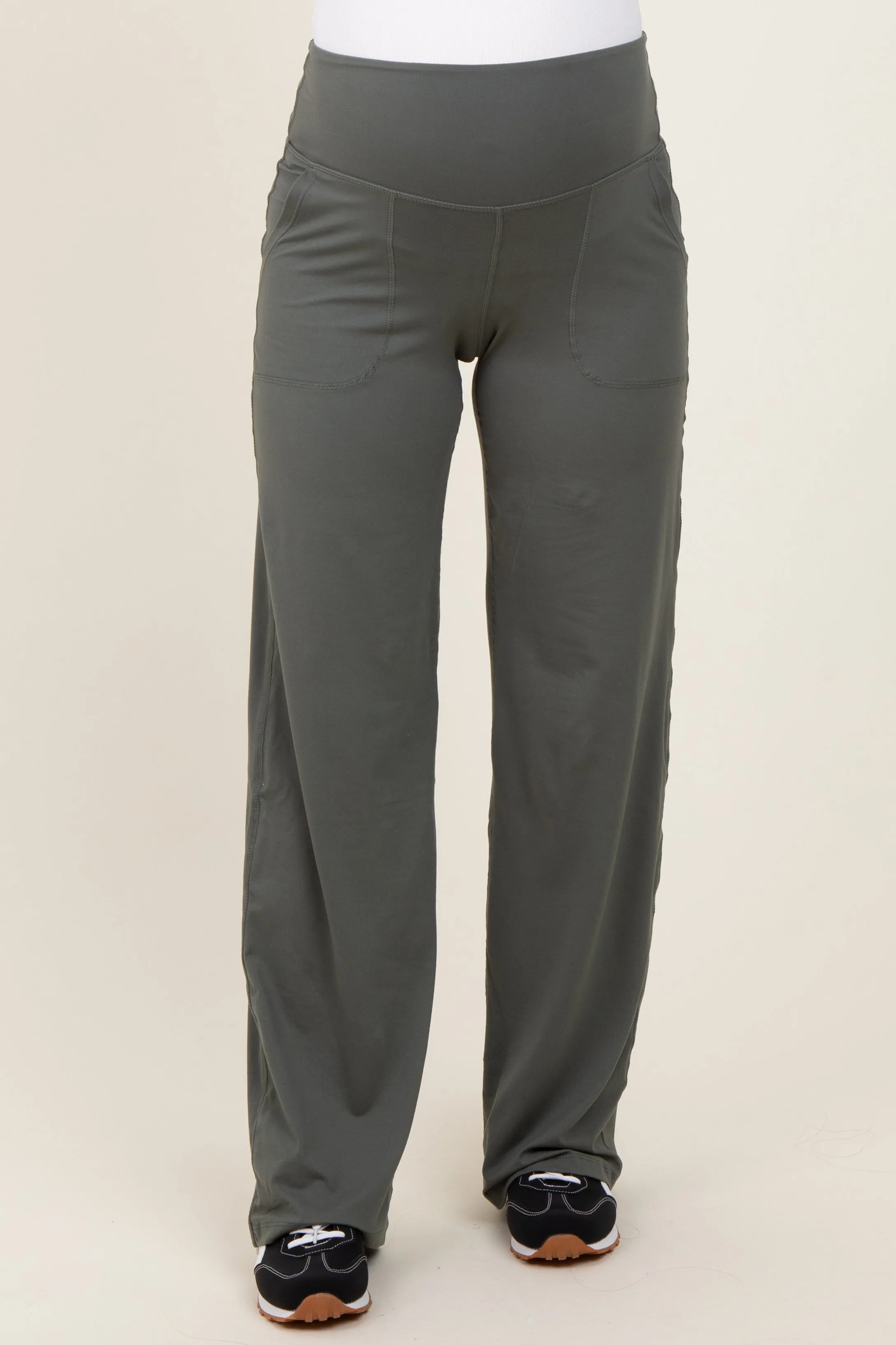 Olive Straight Leg Yoga Maternity Pants sold by Pinkblush product image thumbnail 3