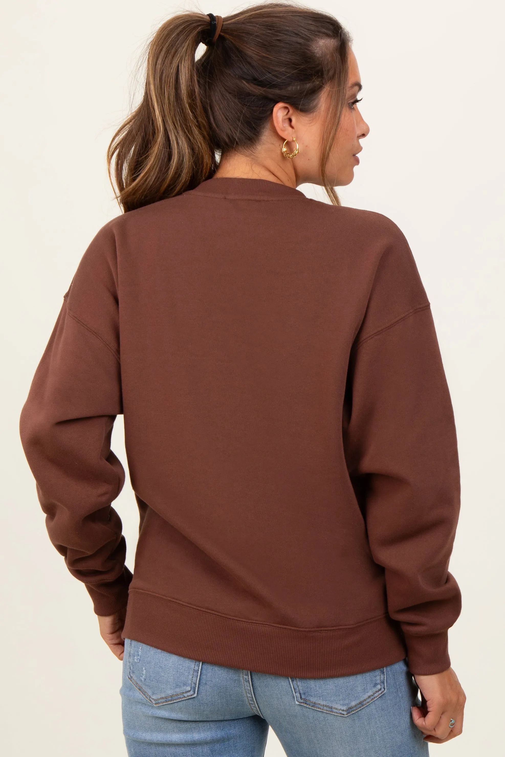Brown Fleece Crew Neck Relaxed Fit Maternity Sweatshirt sold by Pinkblush product image thumbnail 4