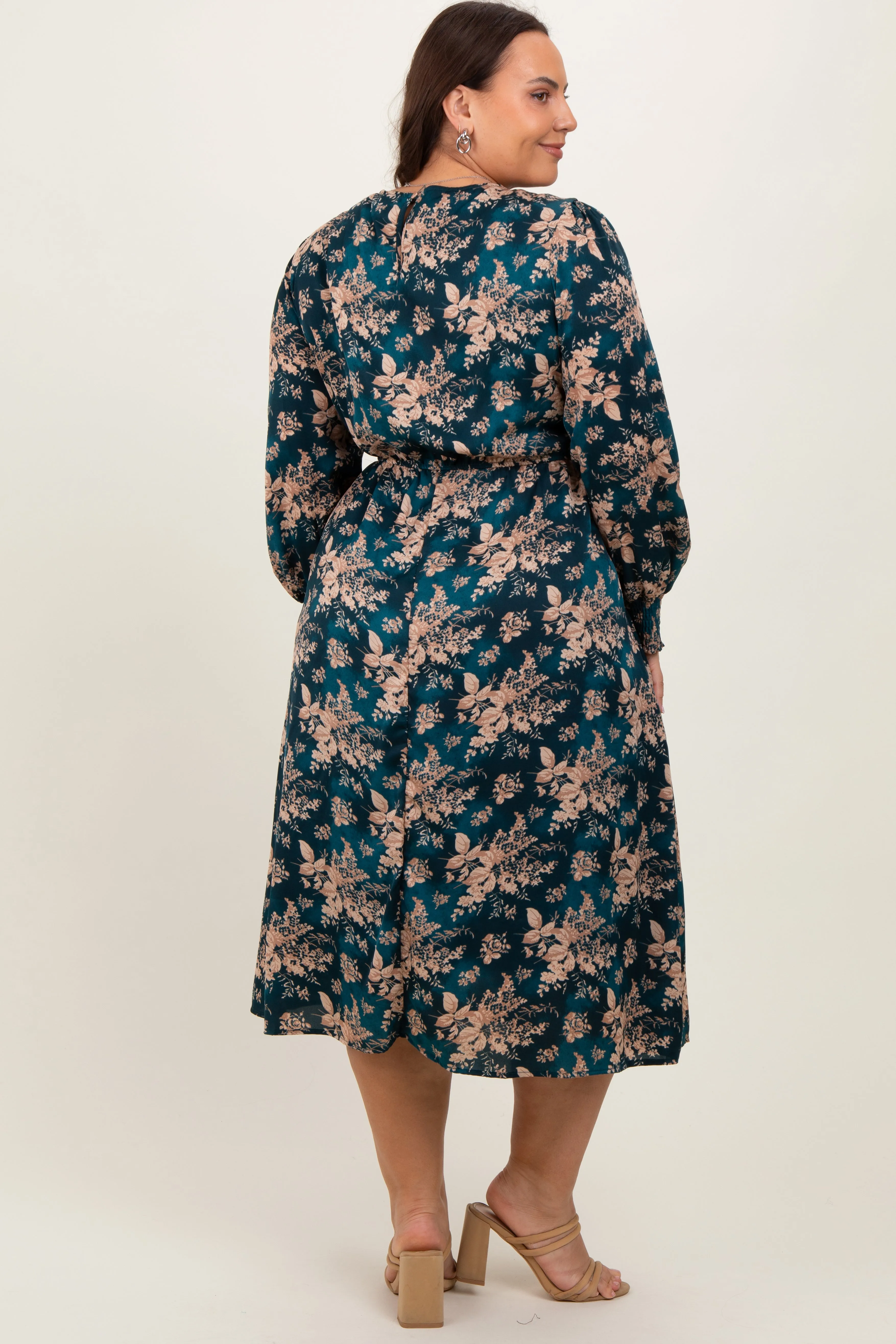 Dark Teal Floral Plus Midi Dress sold by Pinkblush product image thumbnail 4