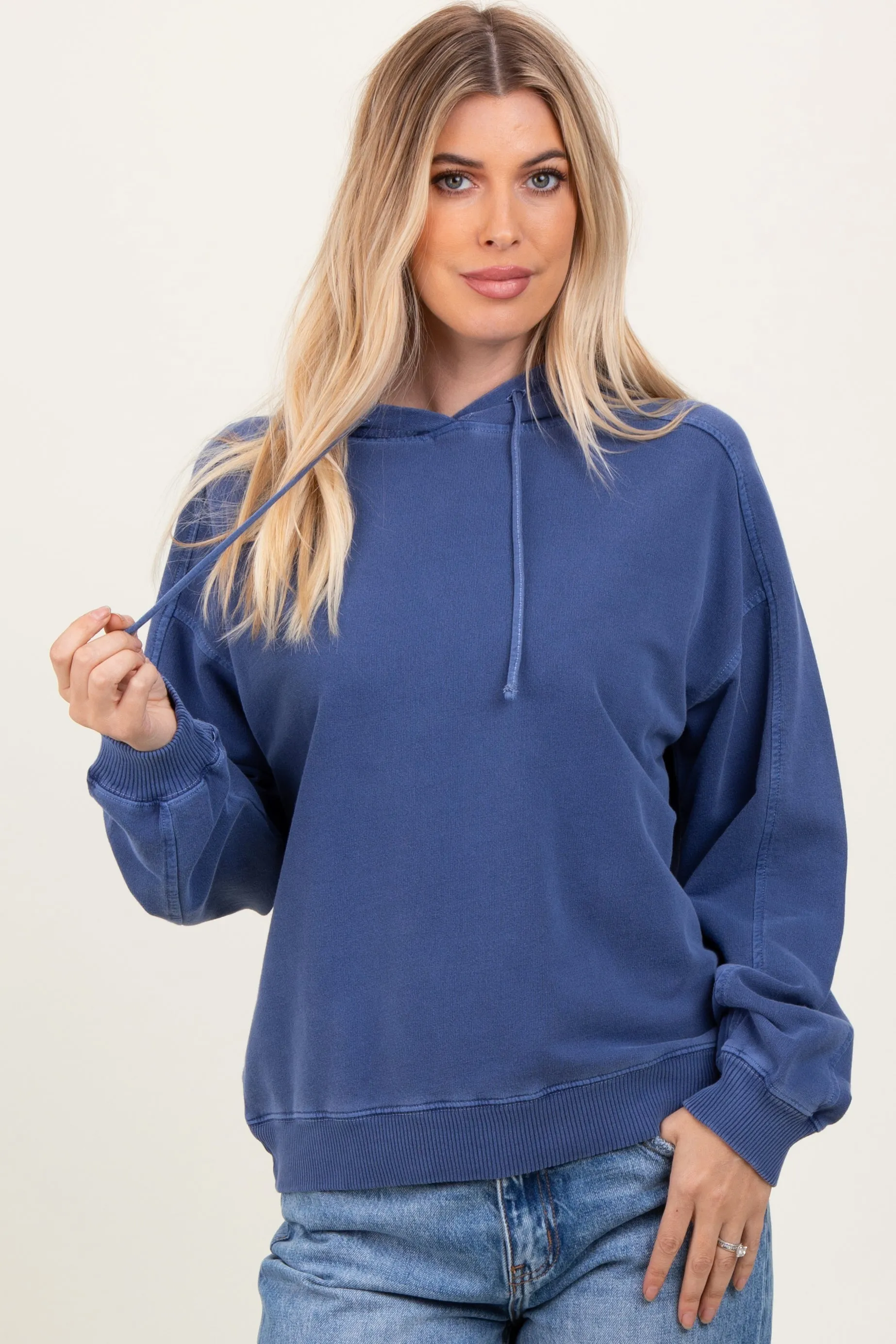 Blue French Terry Hooded Sweatshirt sold by Pinkblush