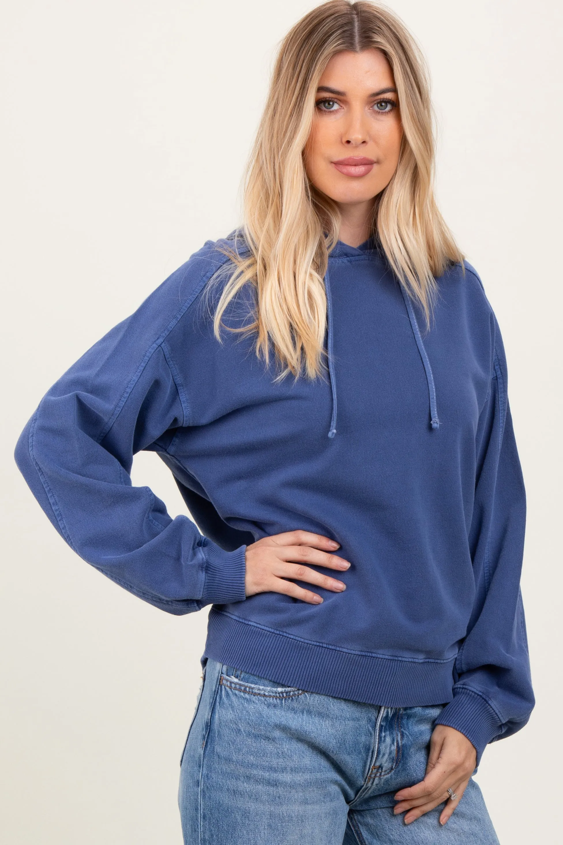 Blue French Terry Hooded Sweatshirt sold by Pinkblush product image thumbnail 3