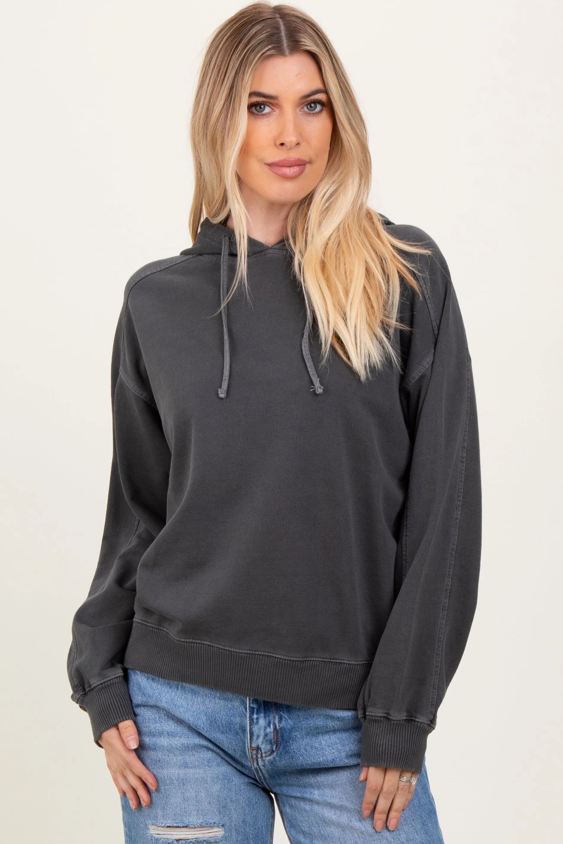 Black French Terry Hooded Sweatshirt sold by Pinkblush