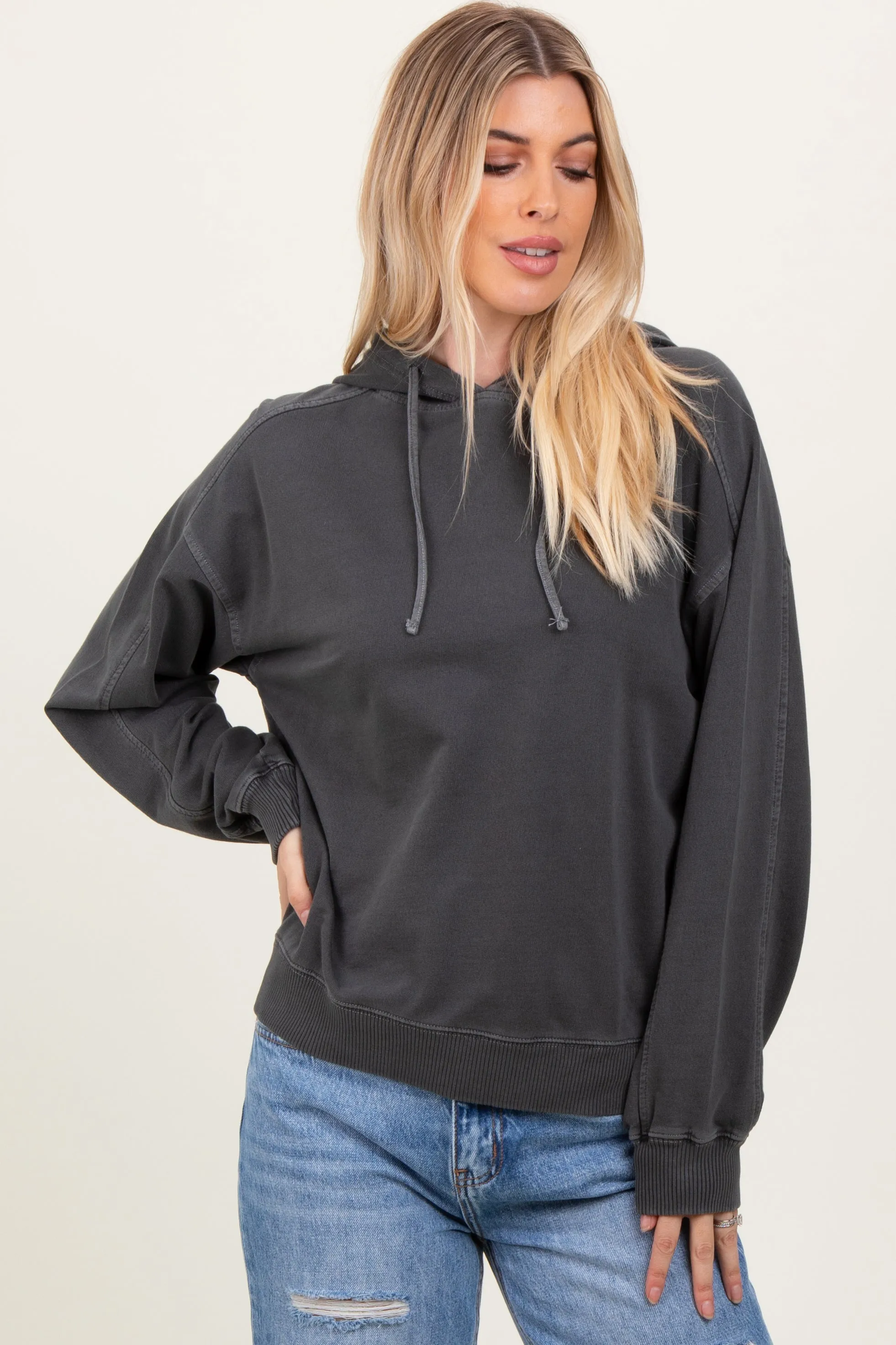 Black French Terry Hooded Sweatshirt sold by Pinkblush product image thumbnail 2