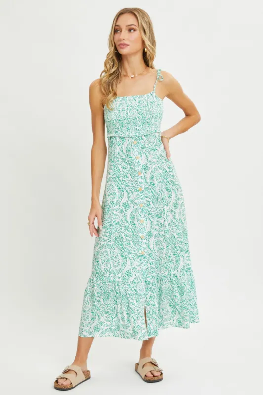 Green Floral Paisley Print Midi Dress sold by Pinkblush