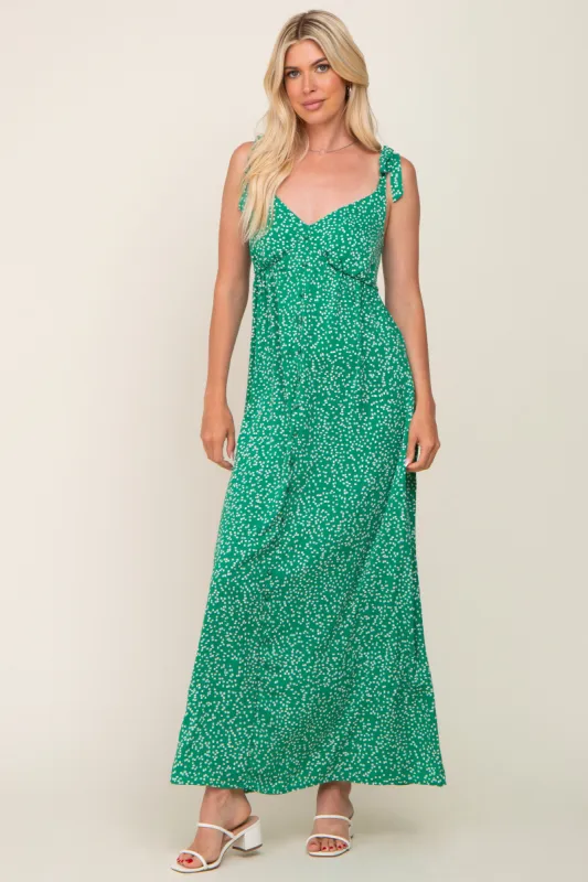 Green Button Front Tie Shoulder Maxi Dress sold by Pinkblush
