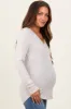 Beige Brushed Knit Relaxed V-Neck Long Sleeve Maternity Top sold by Pinkblush