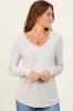 Beige Brushed Knit Relaxed V-Neck Long Sleeve Maternity Top sold by Pinkblush