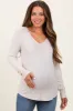 Beige Brushed Knit Relaxed V-Neck Long Sleeve Maternity Top sold by Pinkblush